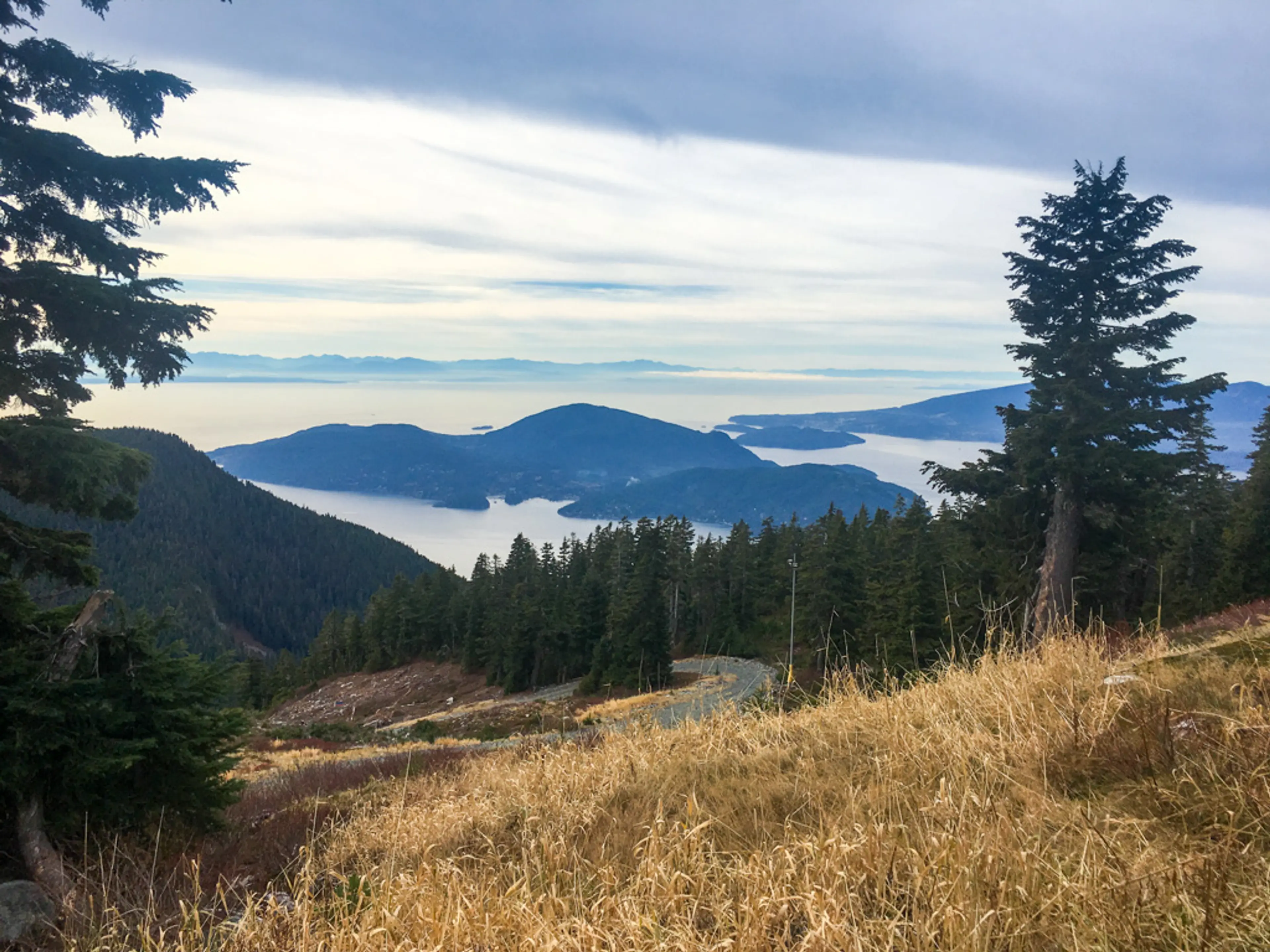 The view of Howe Sound and Bowen Island from Mount Strachan near Vancouver, BC