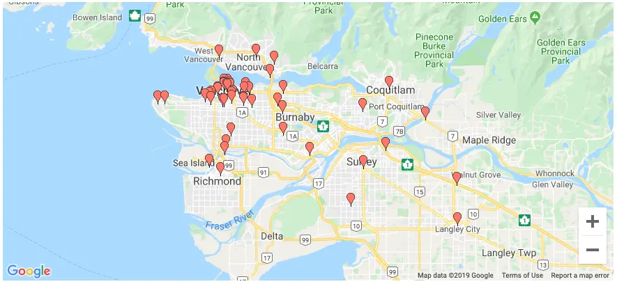 Map of Vancouver Bike to Work Week celebration stations
