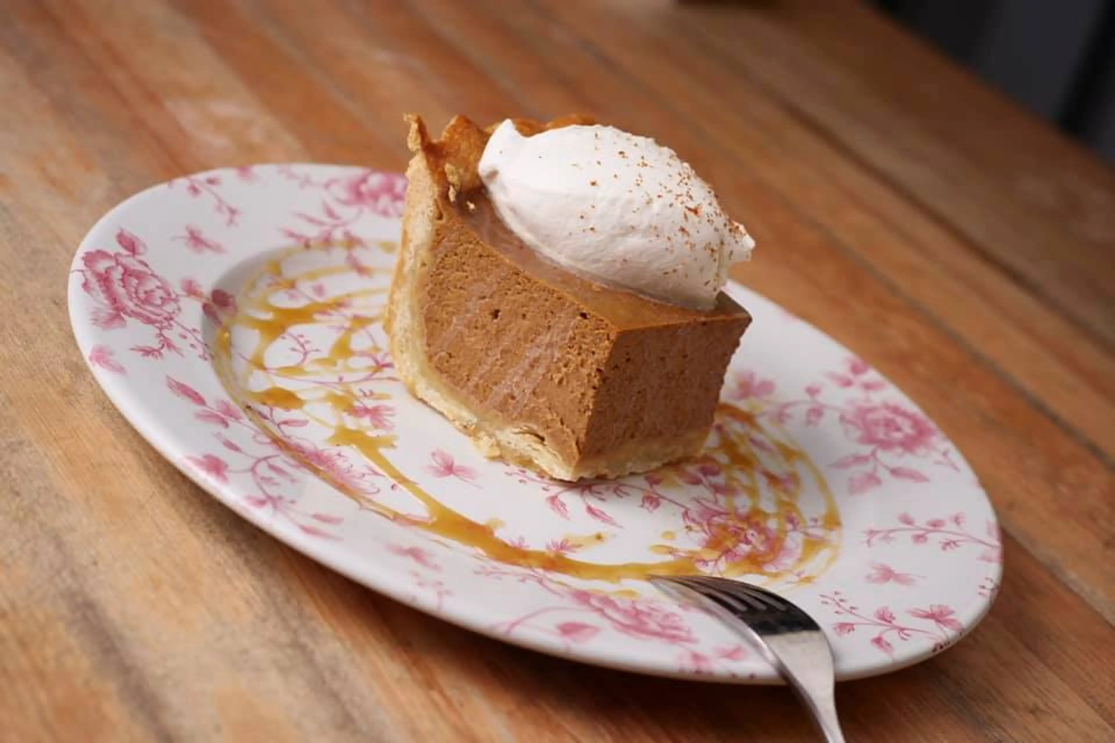 Pumpkin pie for Thanksgiving dinner at Honey Salt in Vancouver