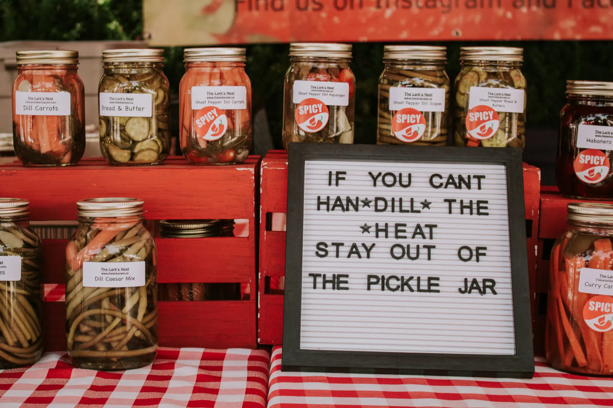 A display of pickles at the Fort Langley Farmer's Market