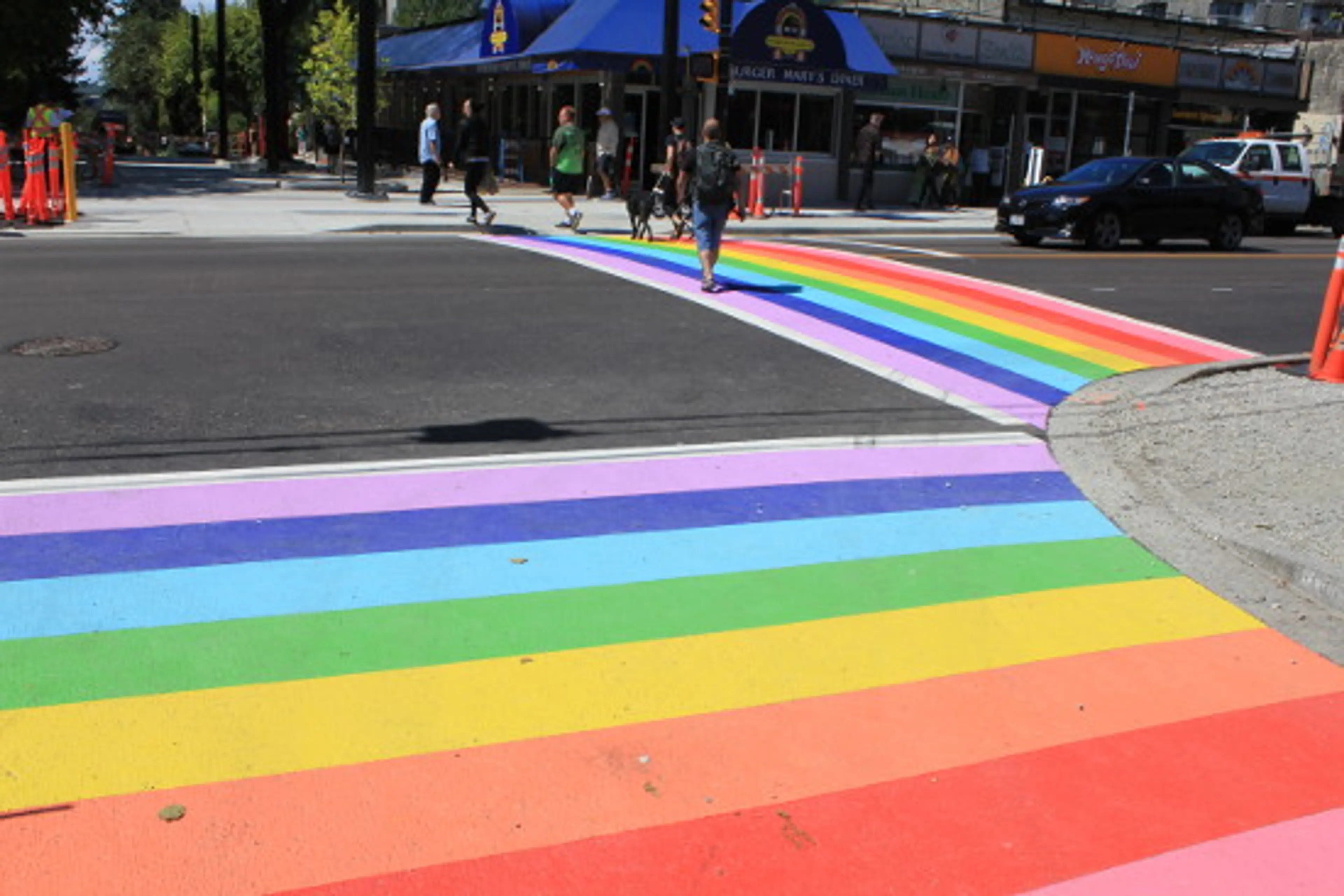 Freshly painted rainbow crosswalks