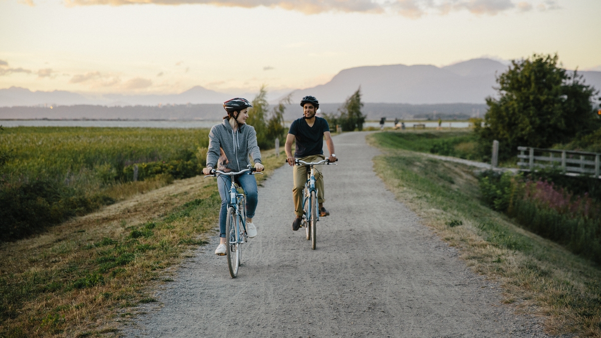 Cycling the West Dyke Trail in Richmond near Vancouver, BC