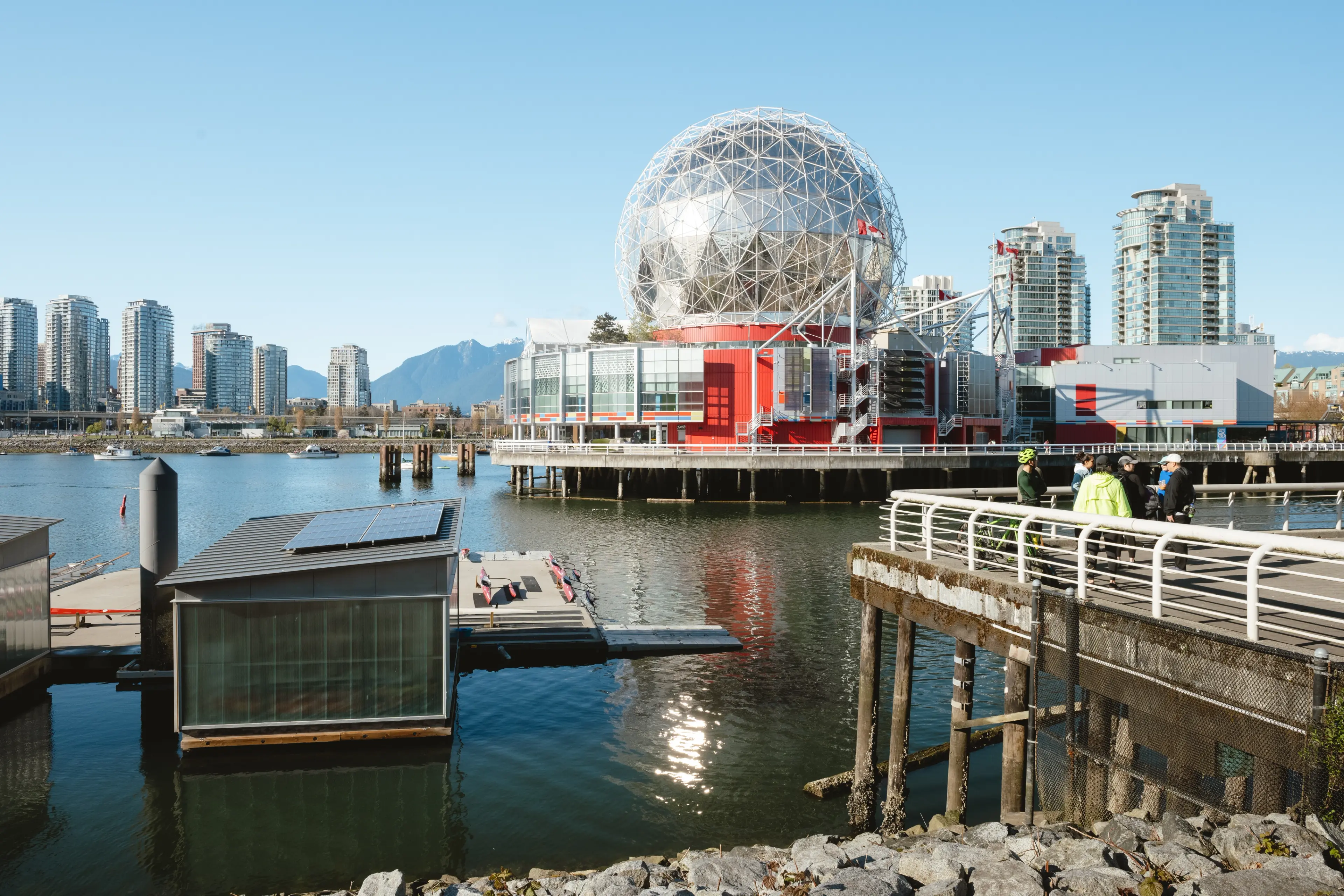 The exterior of Science World in Vancouver on a sunny day.