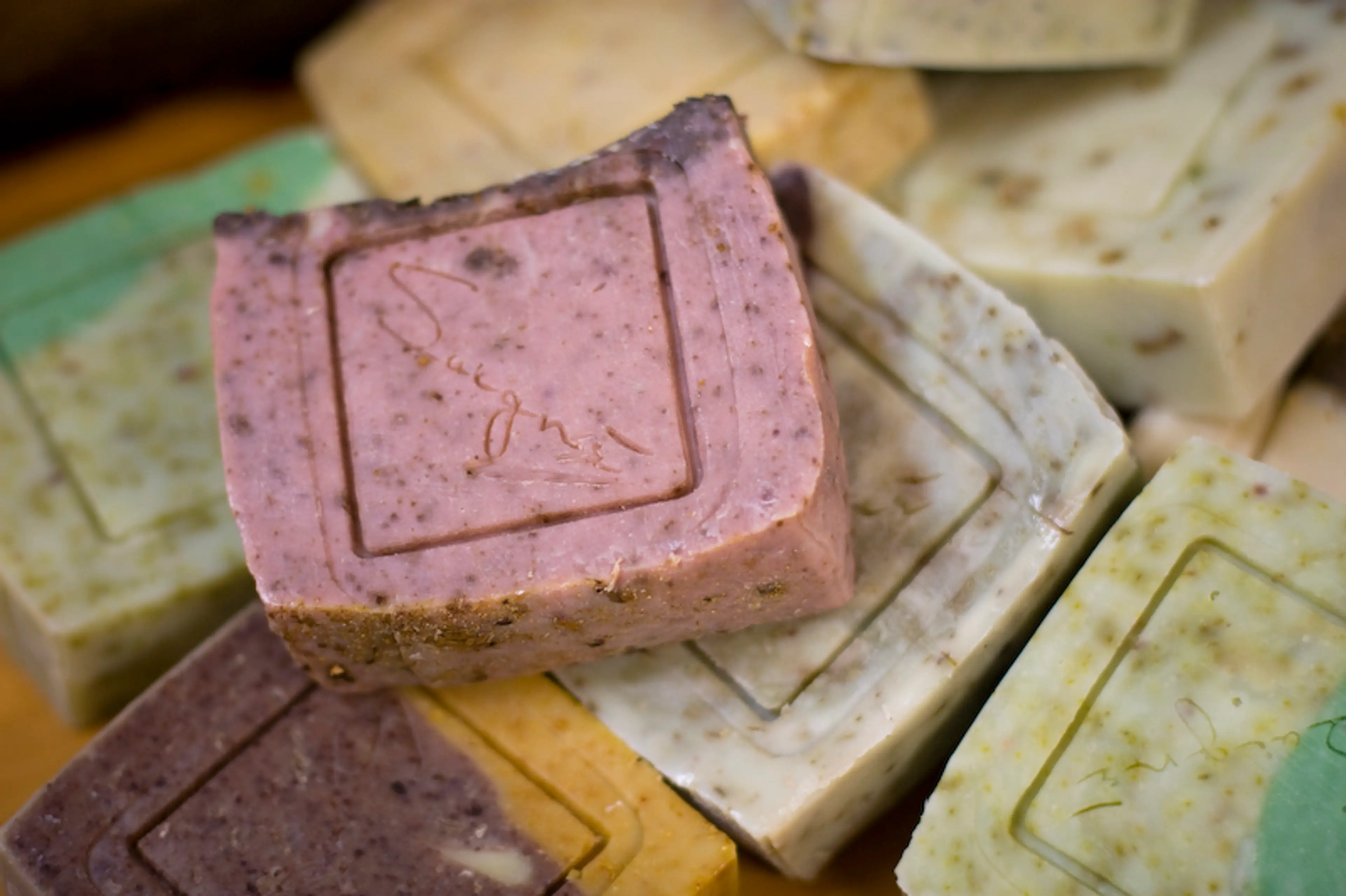 A pile of hand-made soap bars at Soigne in Vancouver.