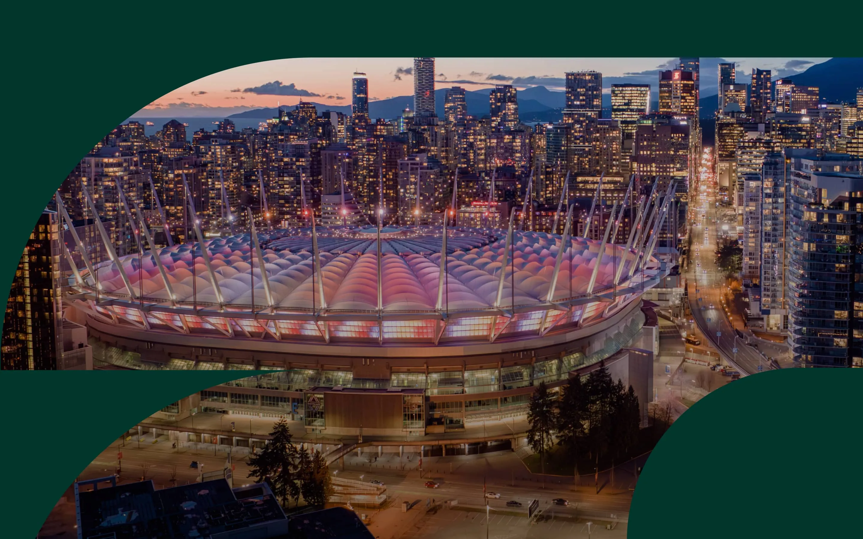Aerial view of Vancouver skyline showing BC Place