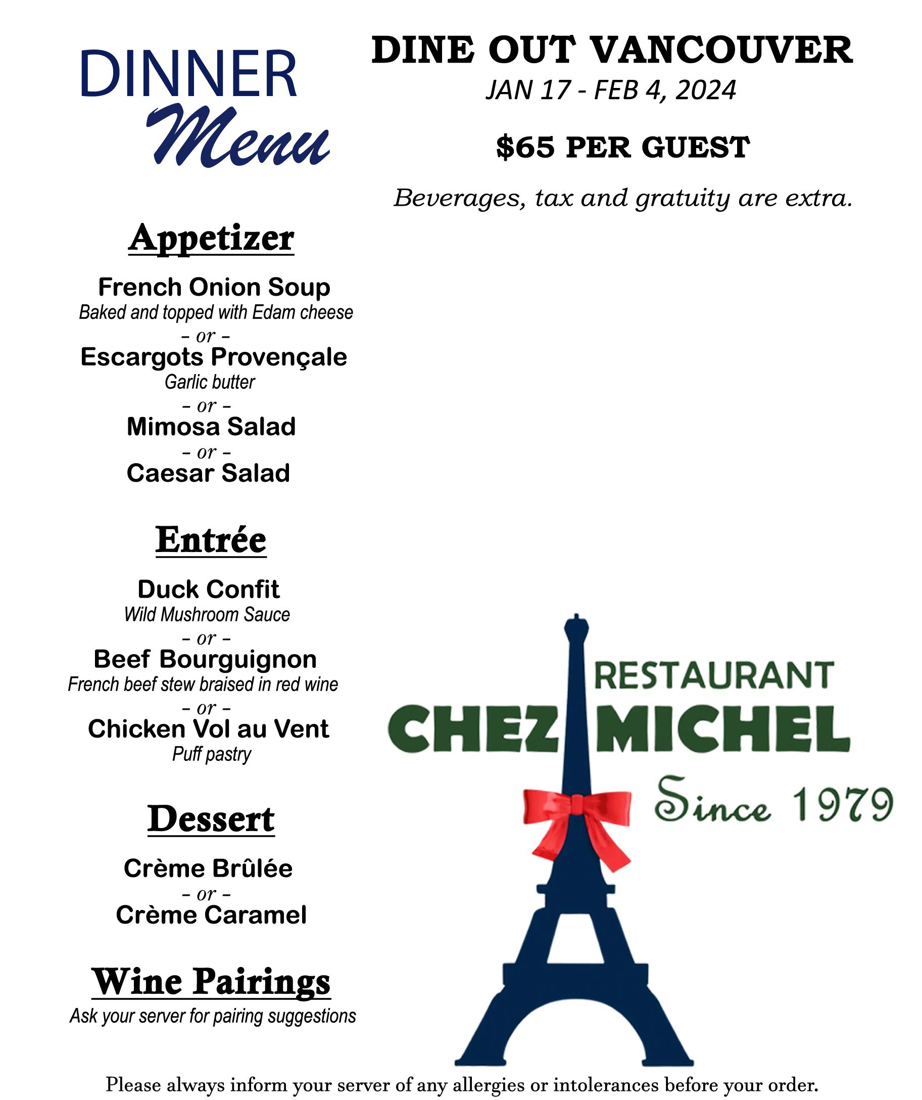 Dine Out Dinner Menu