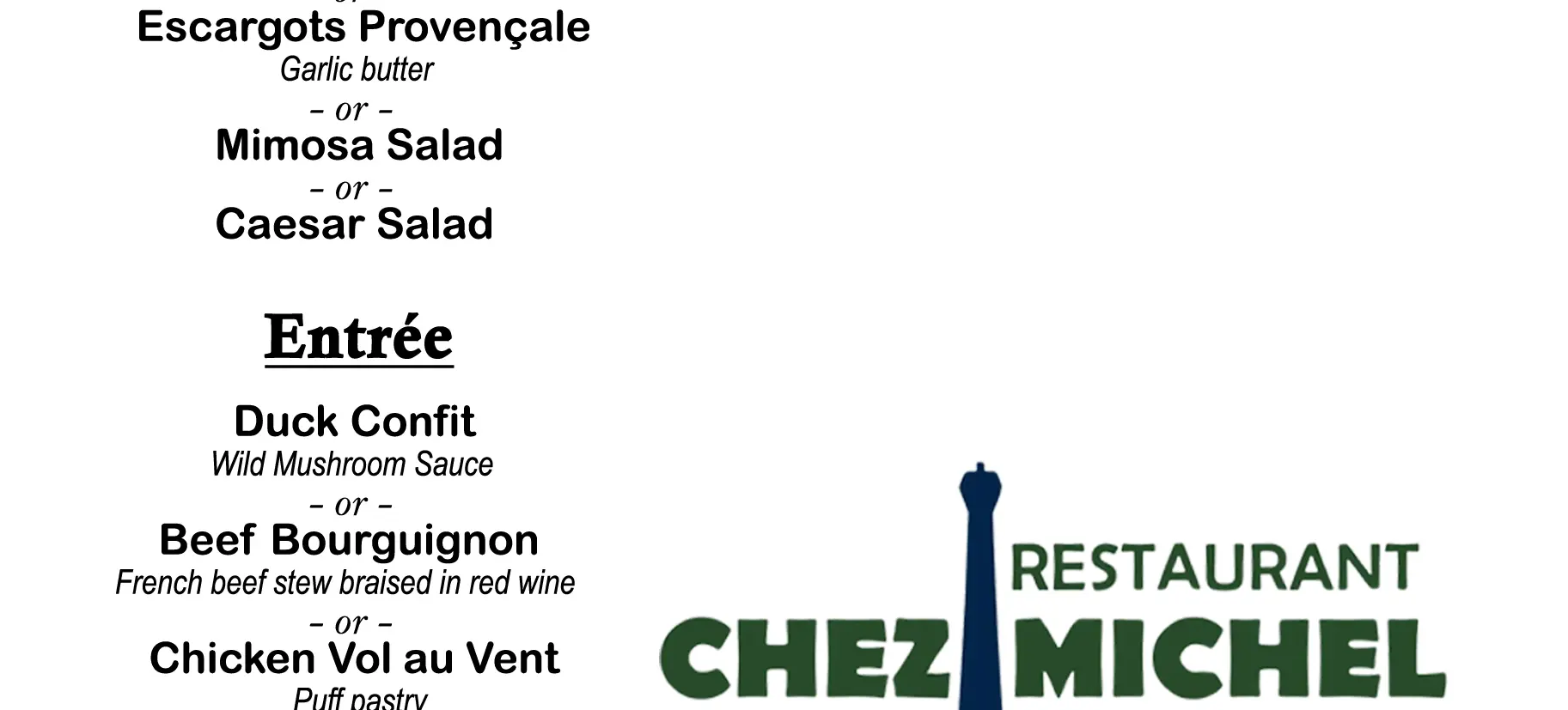 Dine Out Dinner Menu