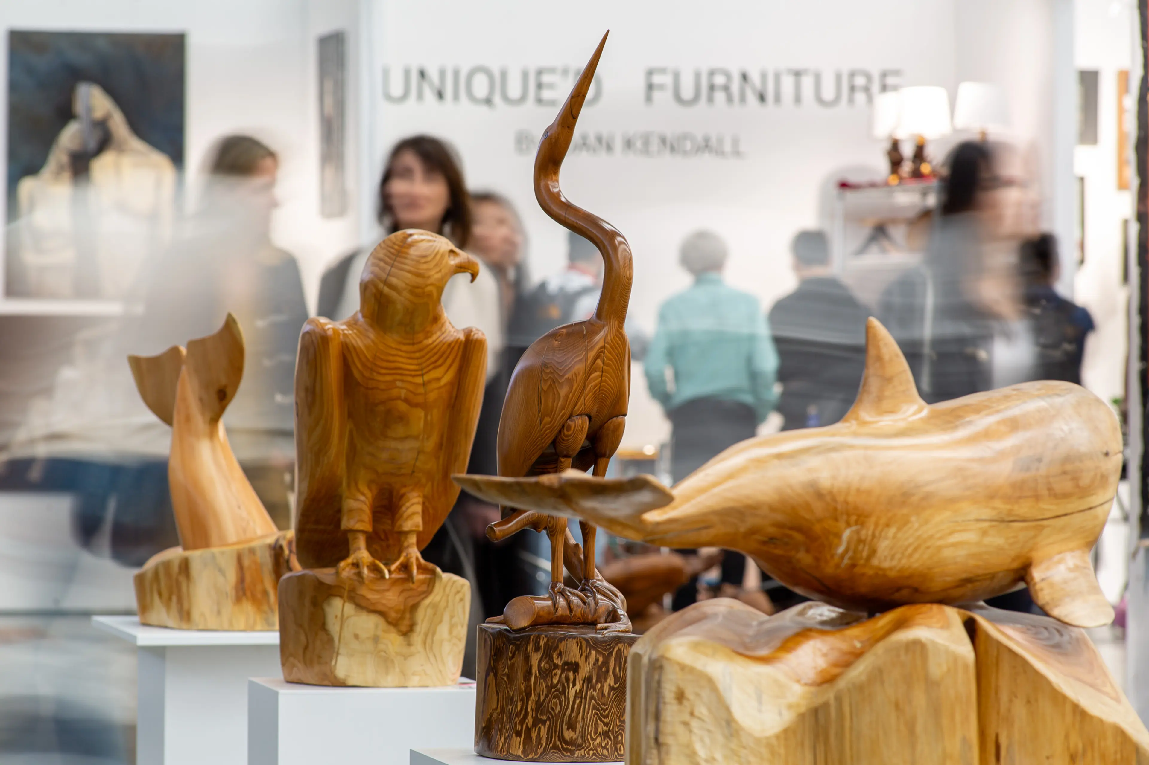 Wooden sculptures at Art Vancouver