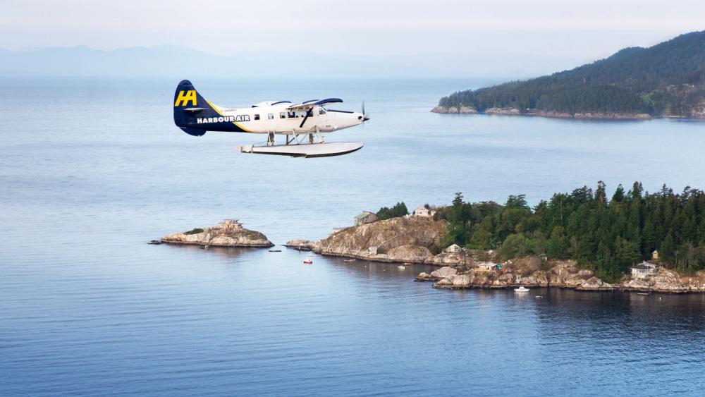 Seaplane flying over Howe Sound