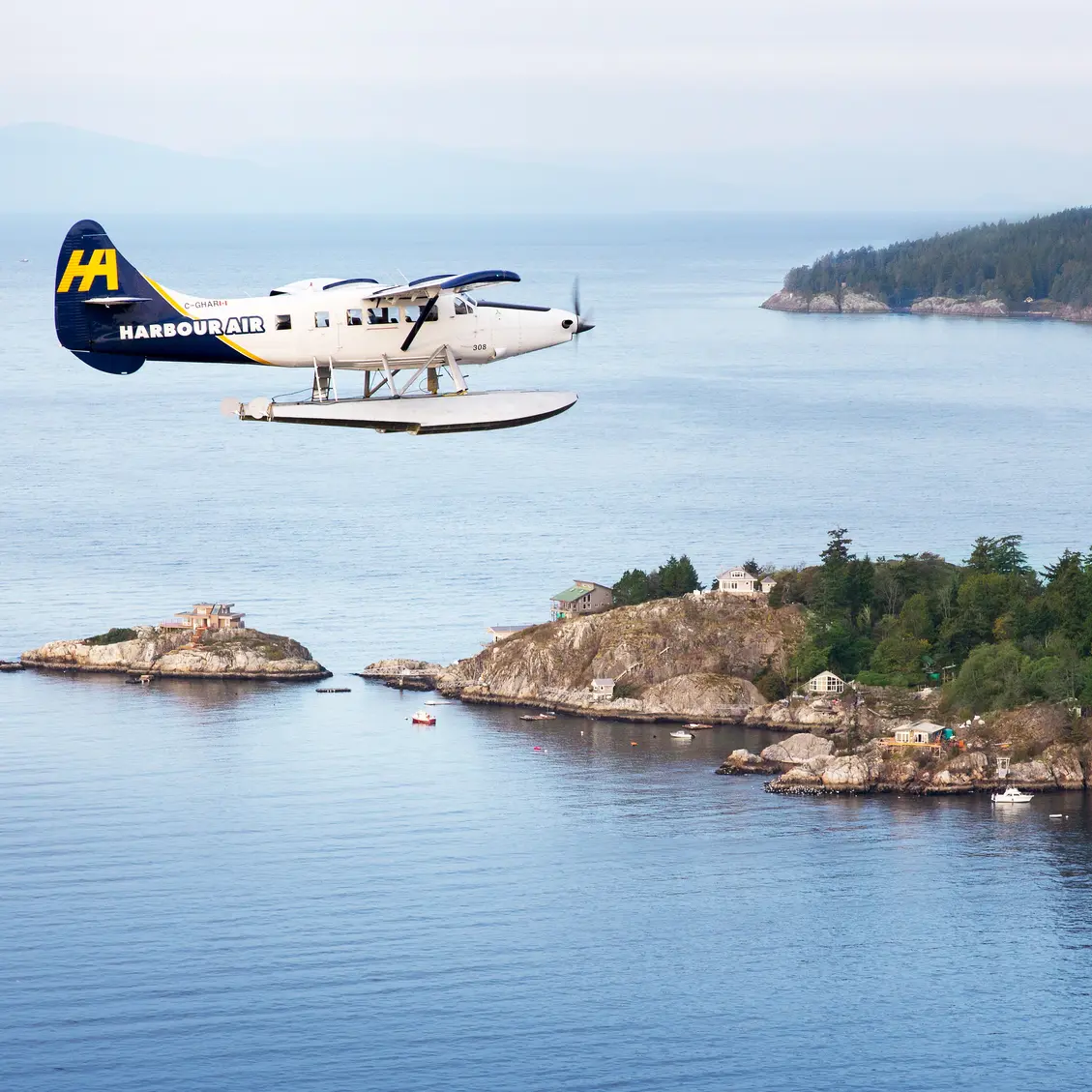 Seaplane flying over Howe Sound