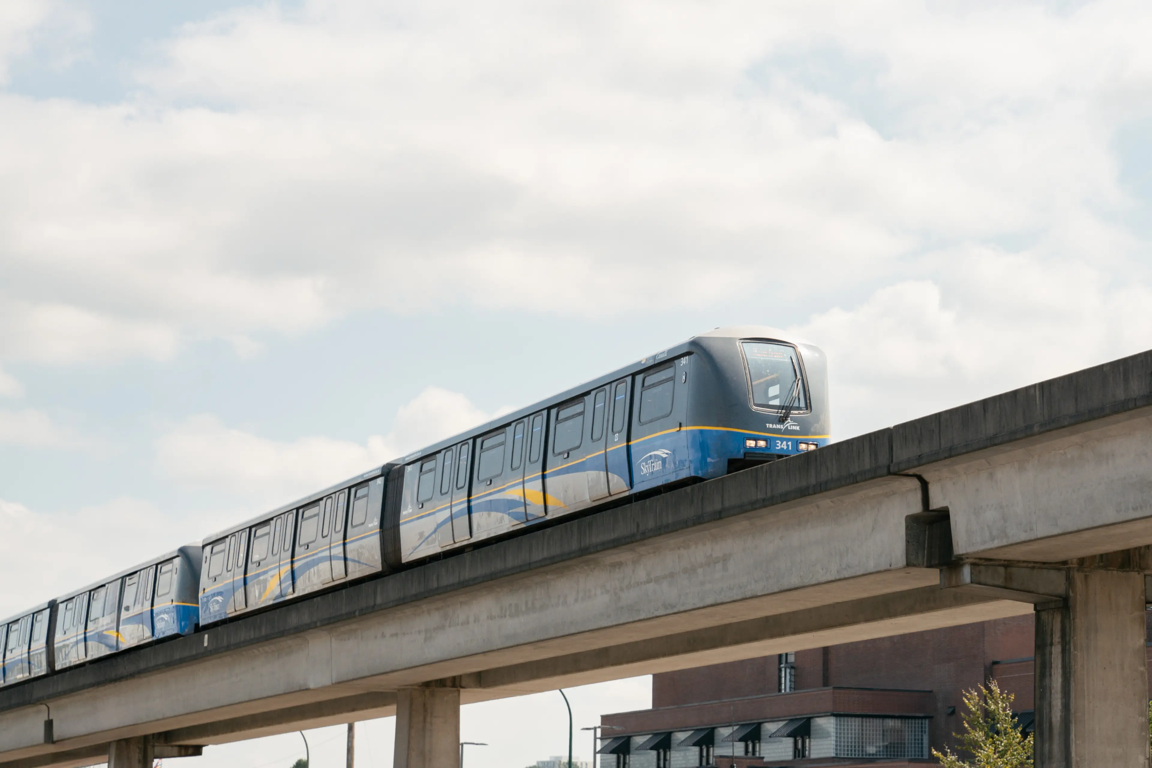 Skytrain on a bridge in Vancouver.