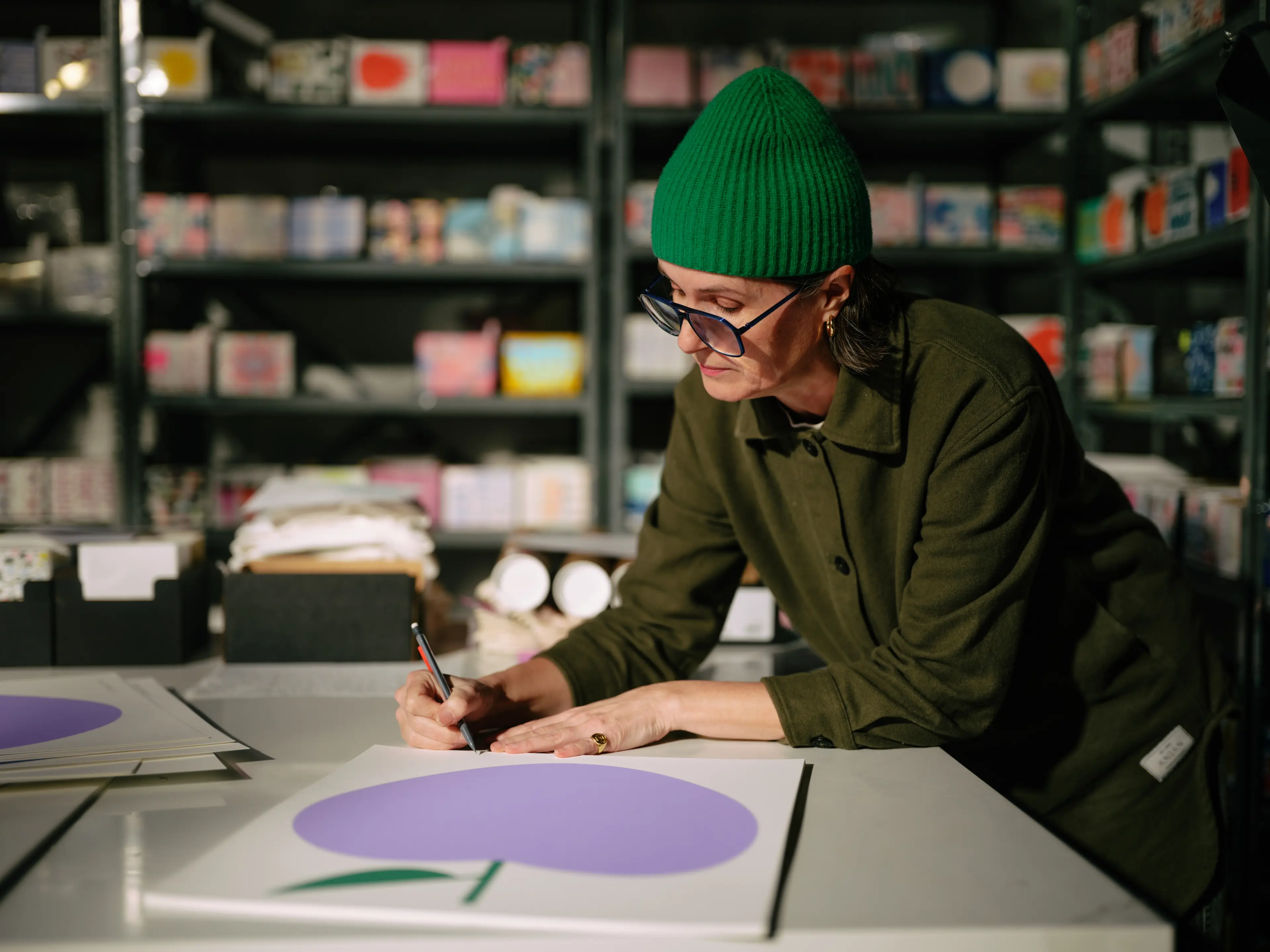 Owner of the Banquet Atelier & Workshop in Vancouver working on her art.