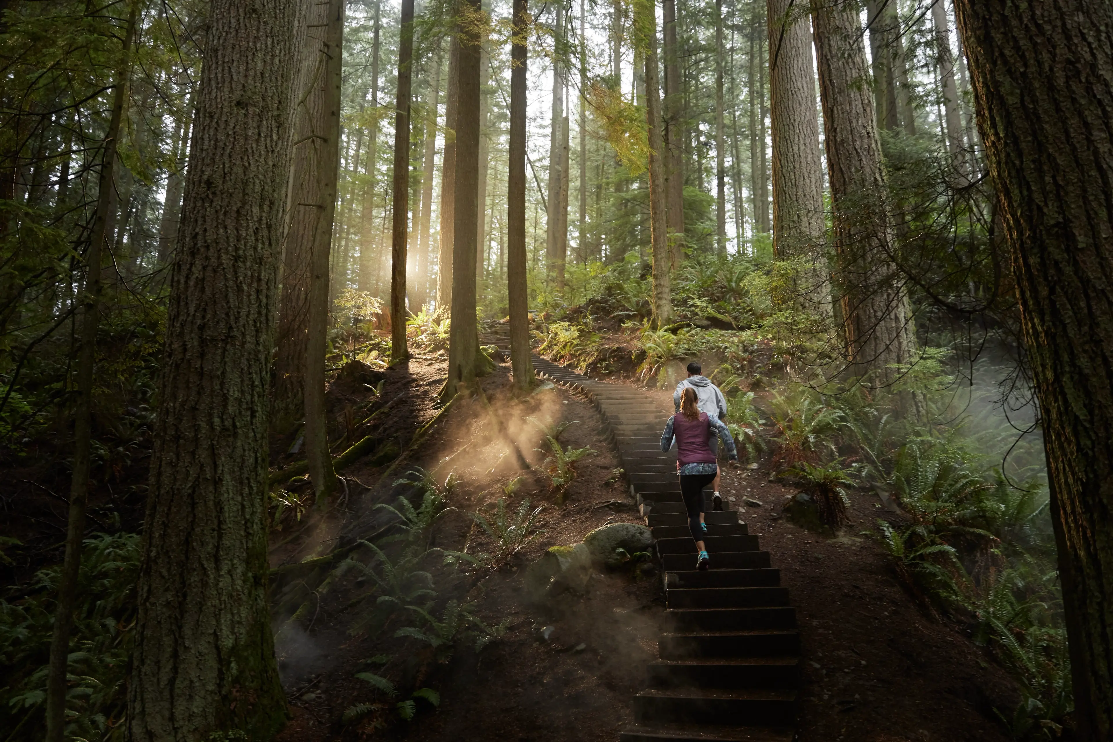 Two people doing the Grouse Grind in Vancouver