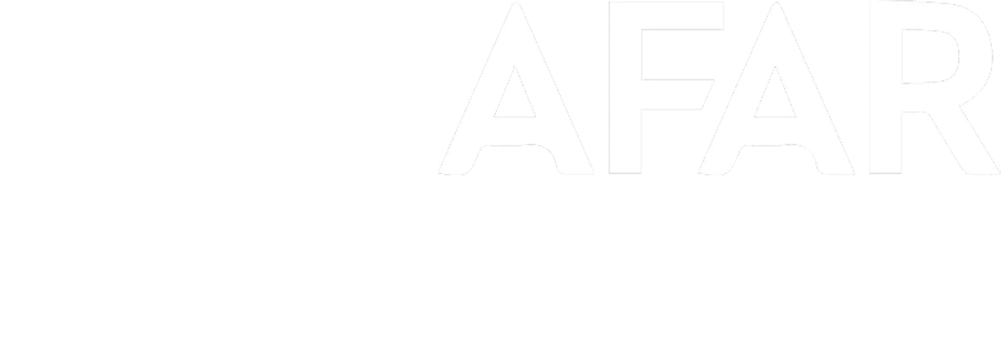 White text spelling AFAR on a transparent background