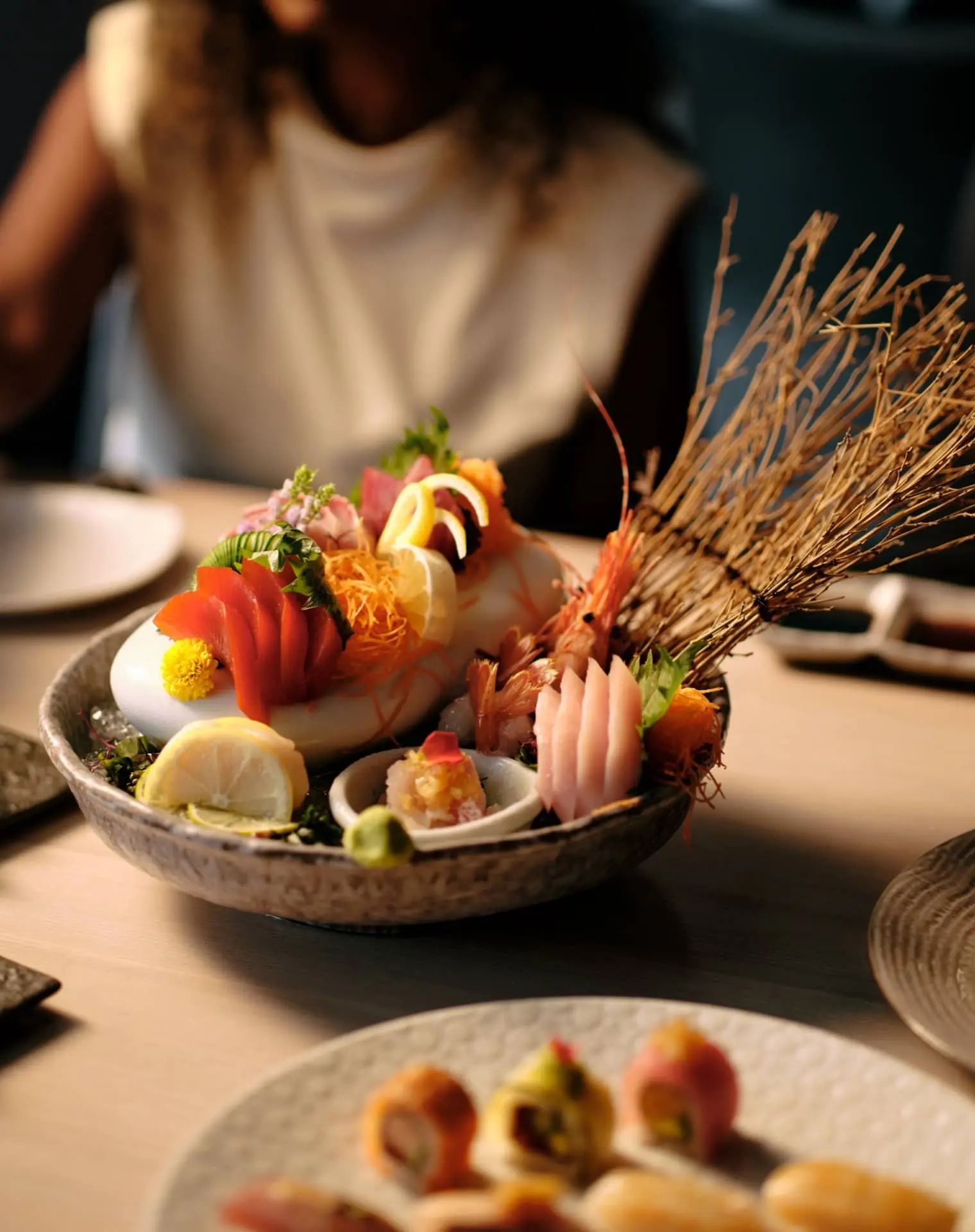 A beautifully arranged bowl of seafood