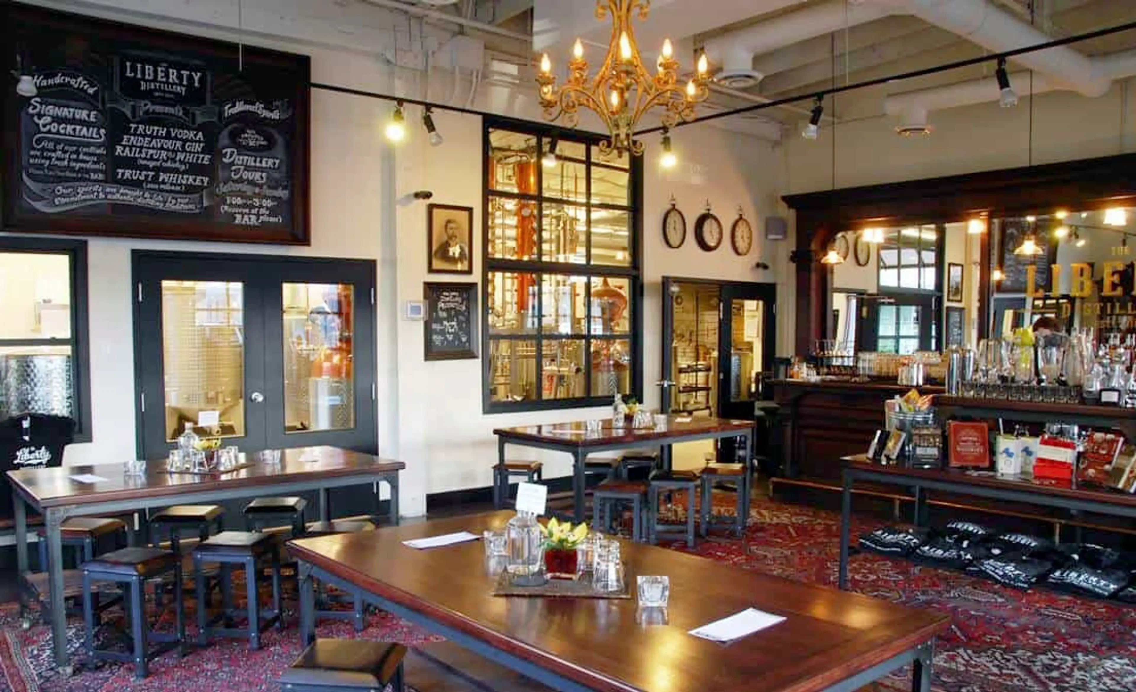 The antique bar at The Liberty Distillery in Vancouver. 