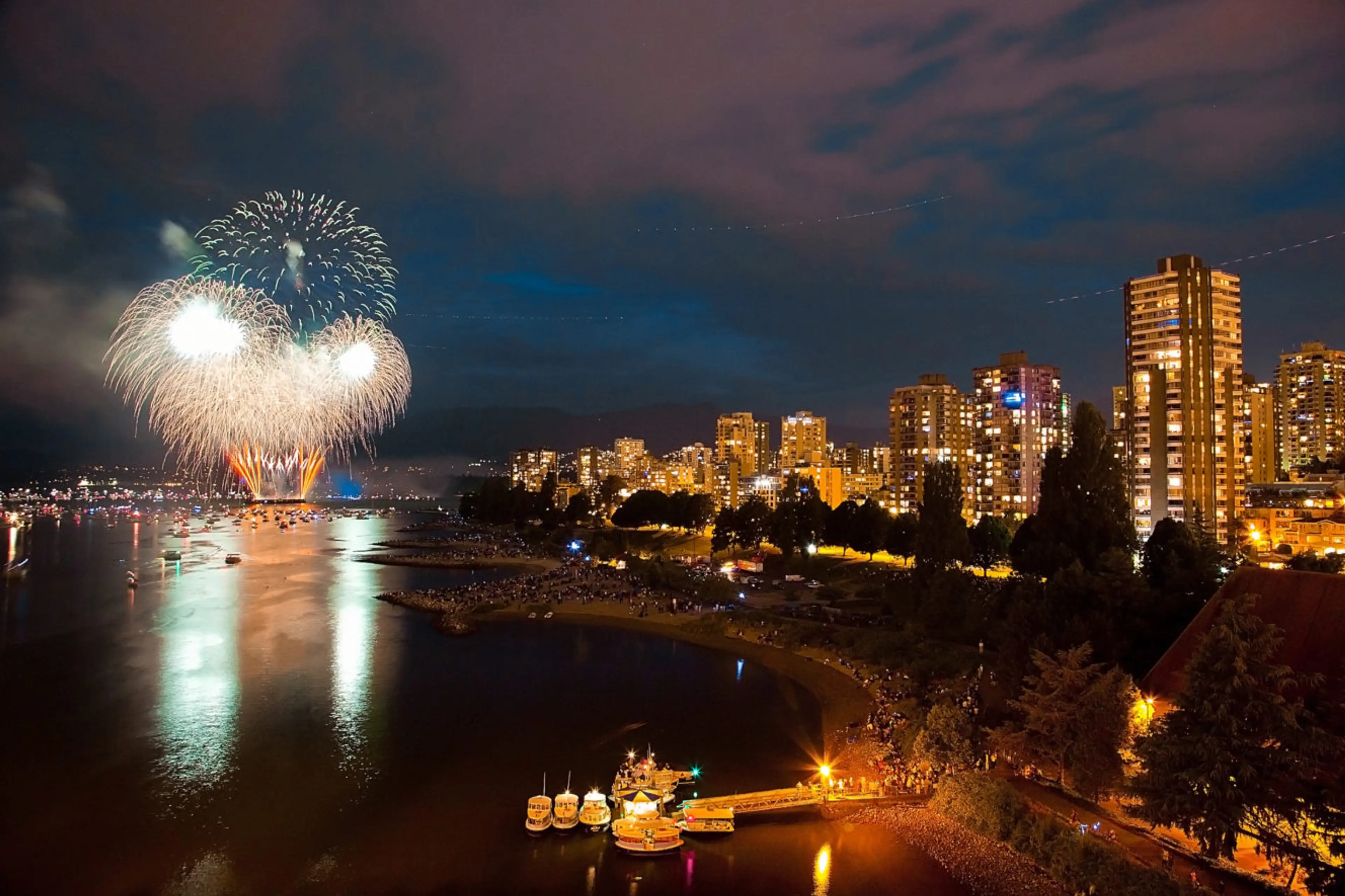 Fireworks over sea
