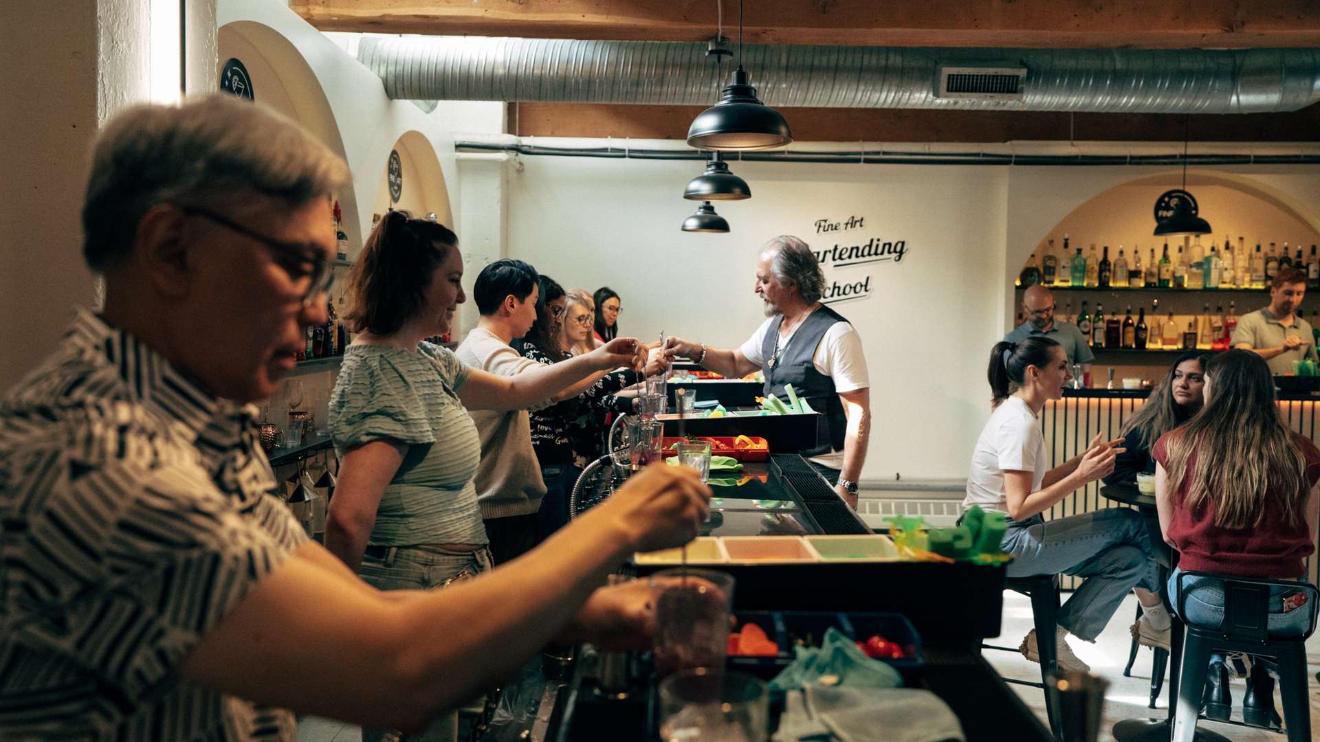 Bartending class with instructor at Fine Art Bartending