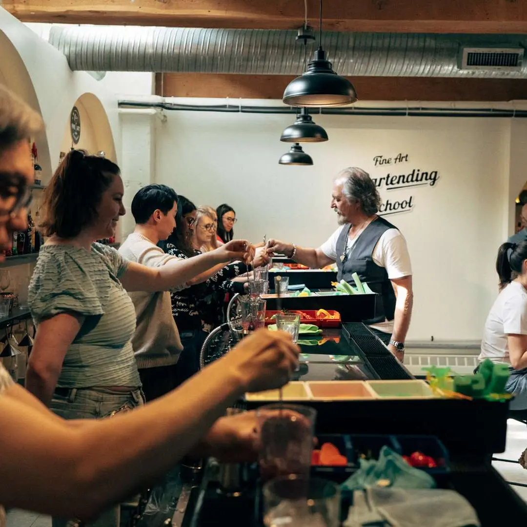 Bartending class with instructor at Fine Art Bartending