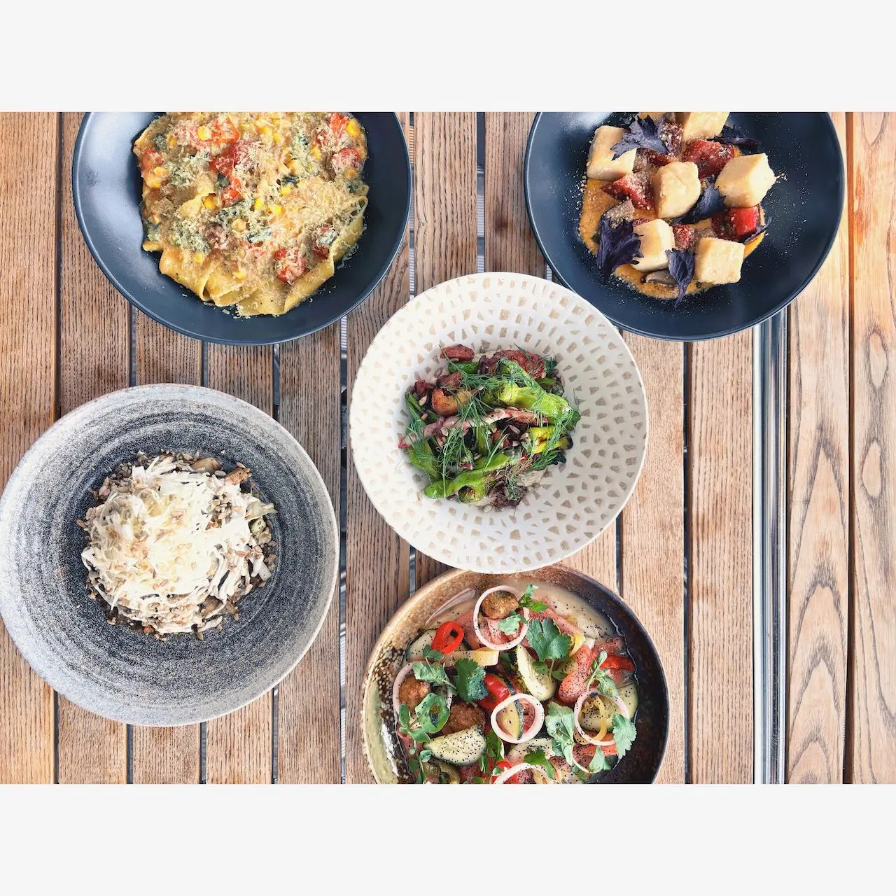 Overhead shot of dishes at Folke Restaurant