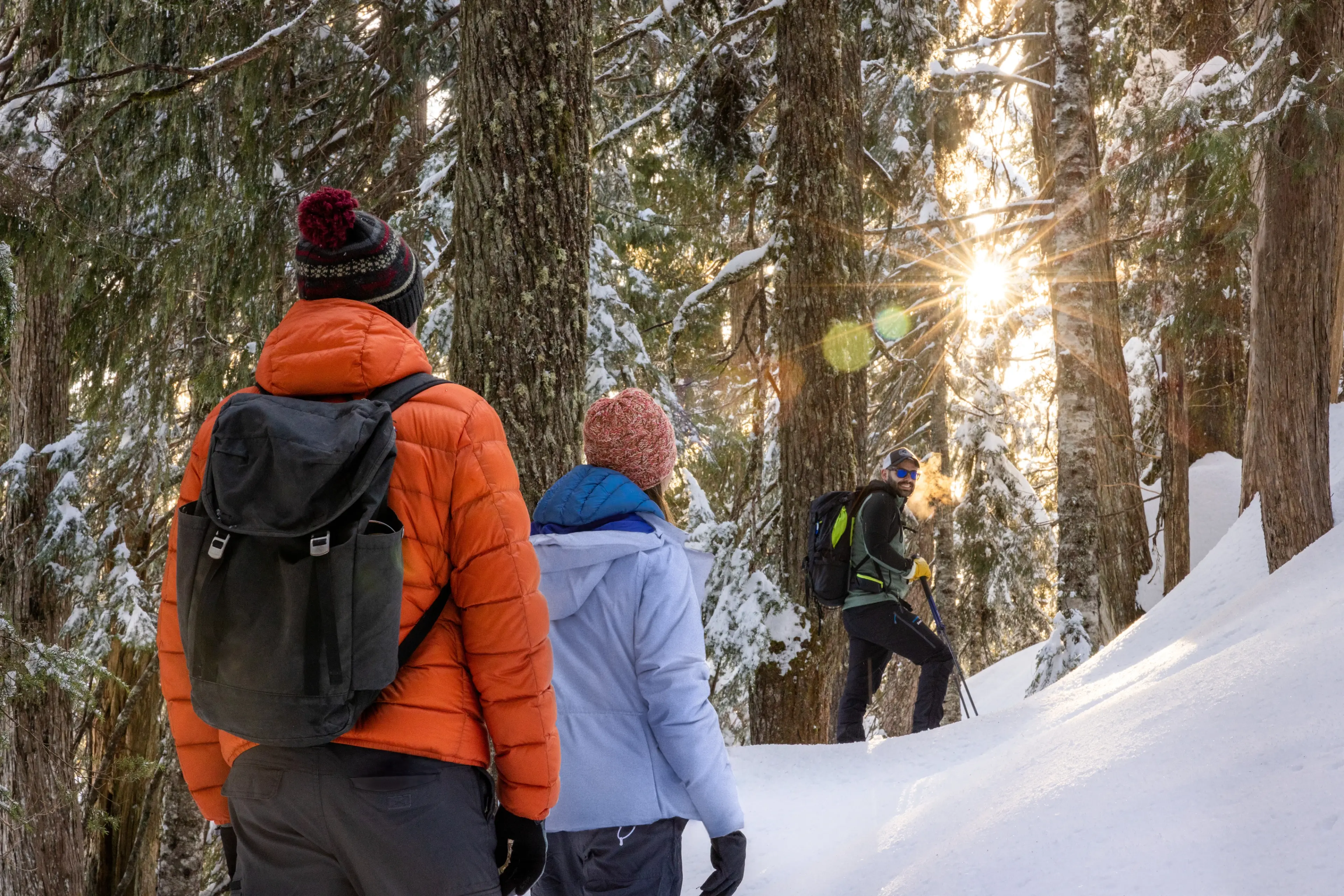 Three people snowshoeing at Mount Seymour