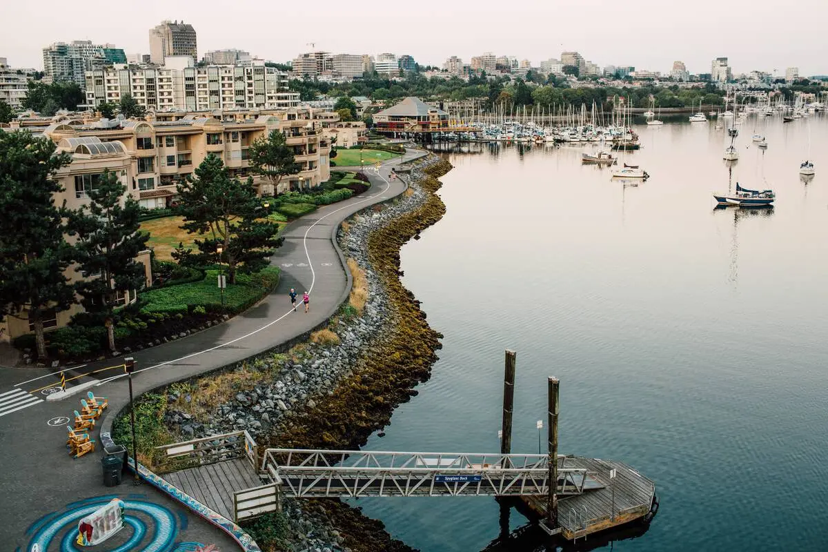False Creek seawall on an overcast day.