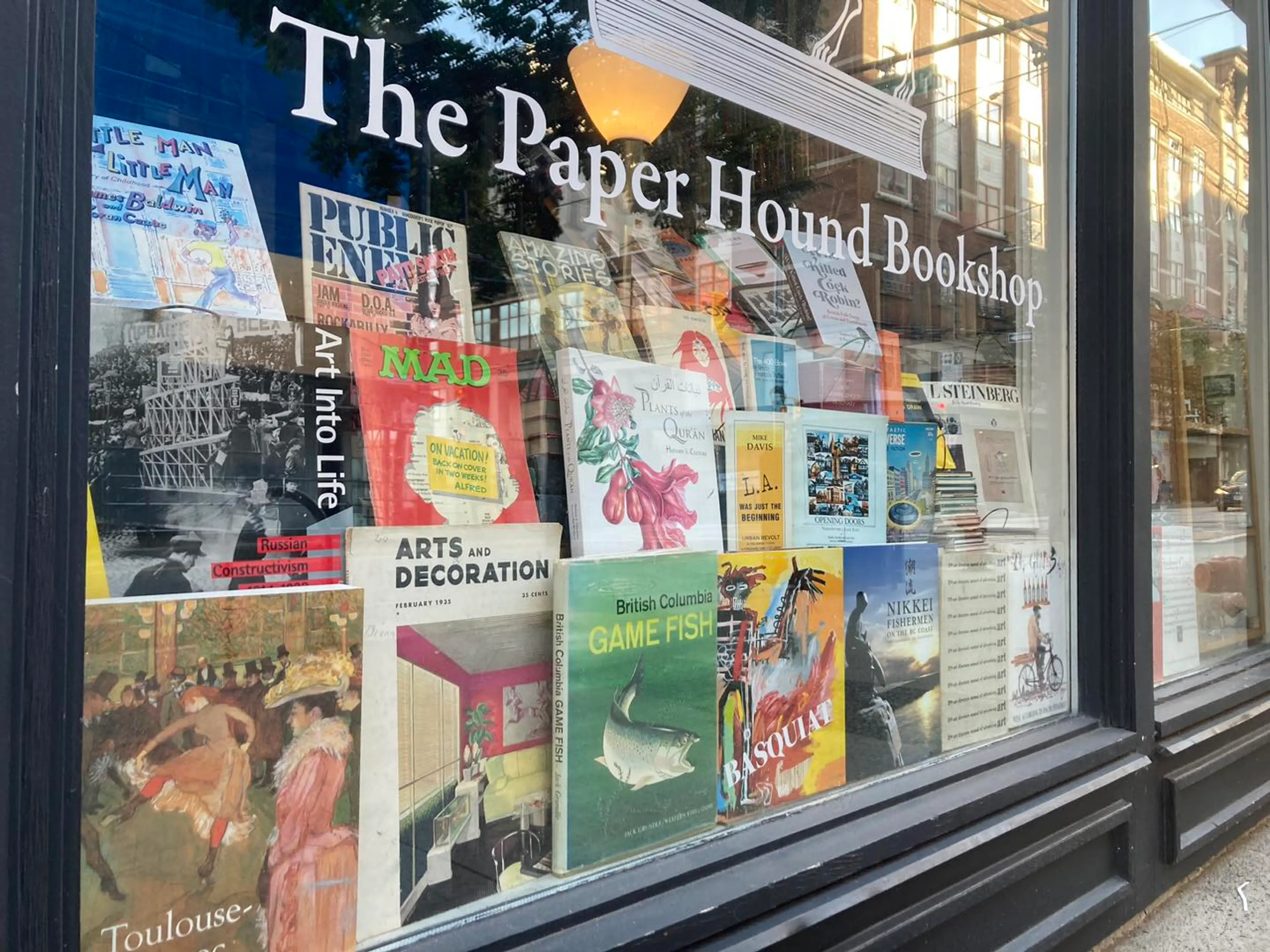 The exterior window of the The Paper Hound book store in Vancouver.