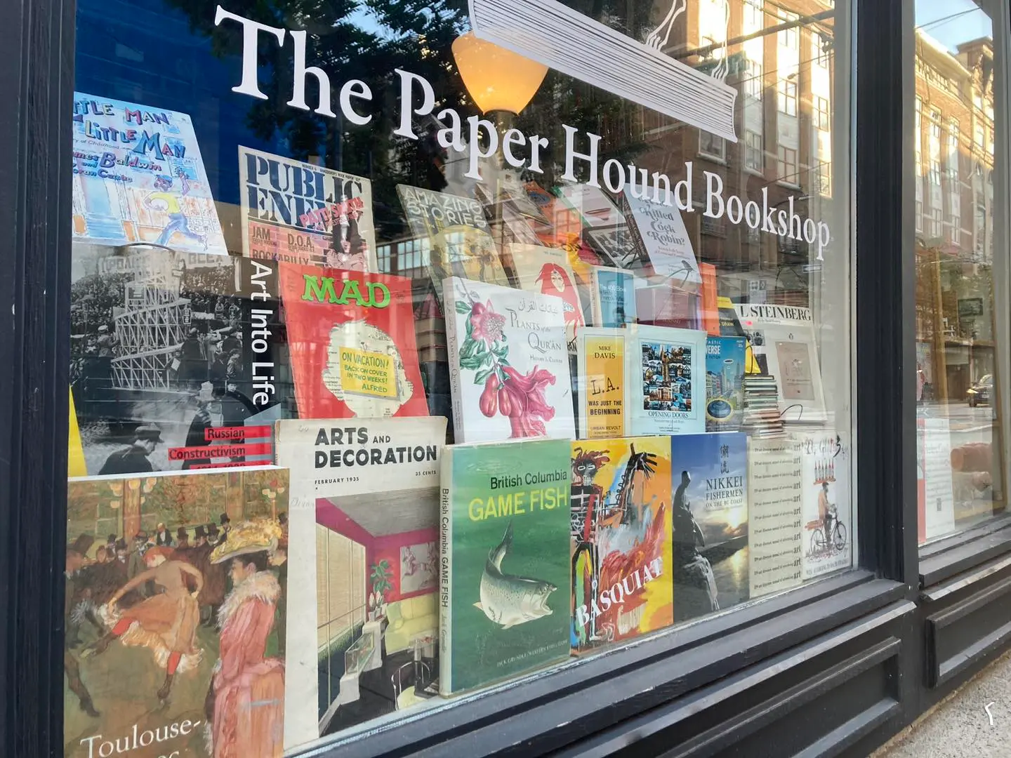 The exterior window of the The Paper Hound book store in Vancouver.