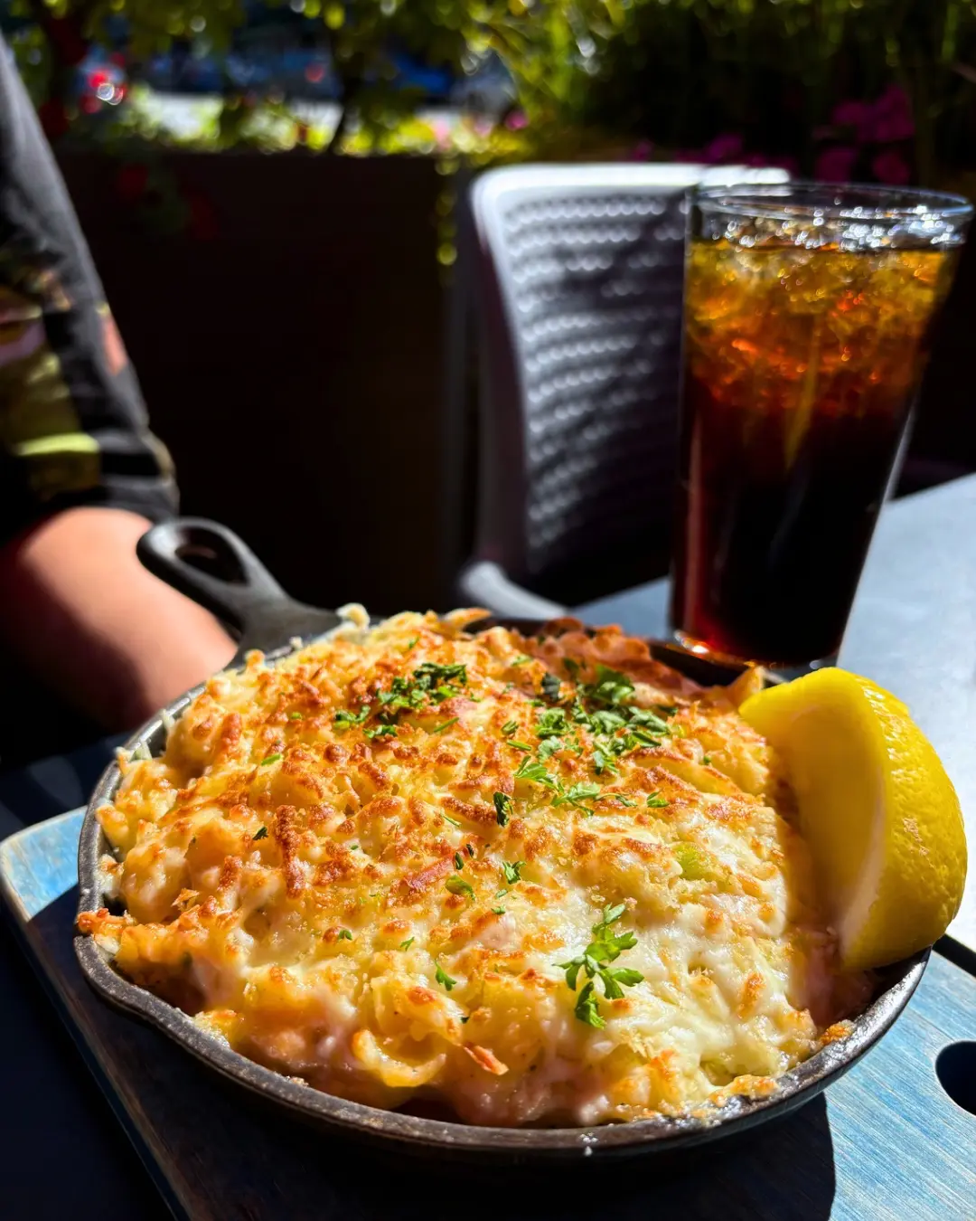 A close-up of a plate of mac and cheese at Burgoo restaurant
