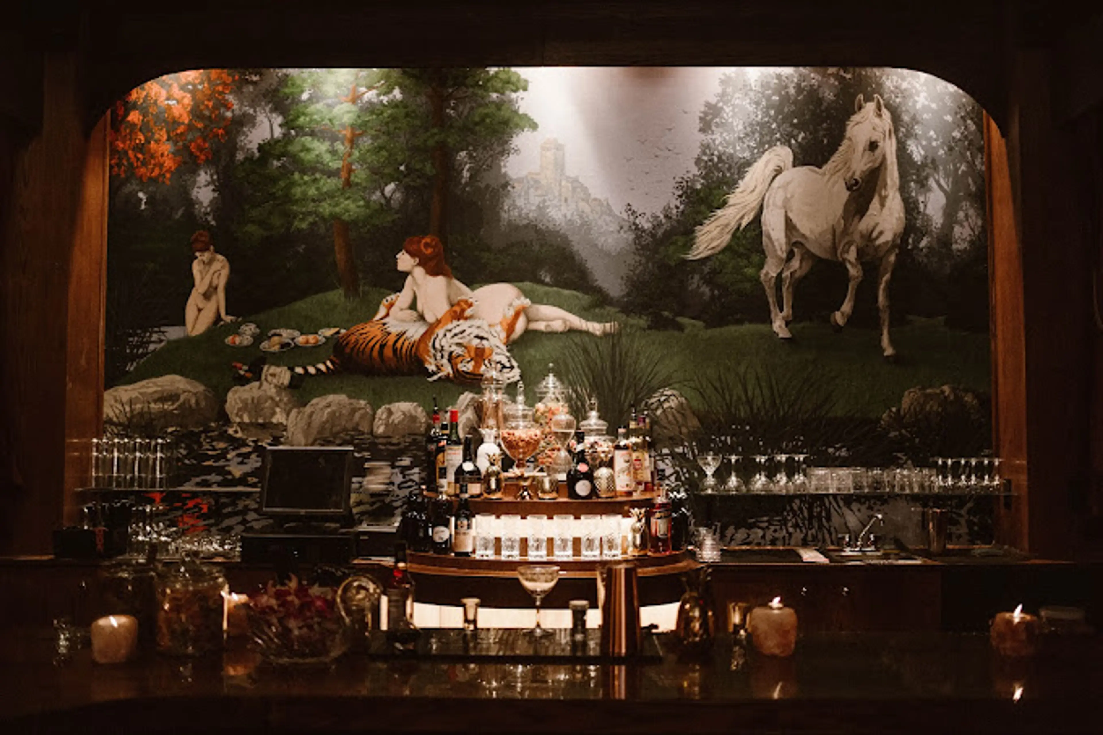 Mural behind the bar at Key Party, a speakeasy in Vancouver