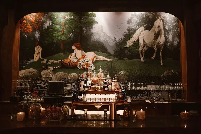 Mural behind the bar at Key Party, a speakeasy in Vancouver