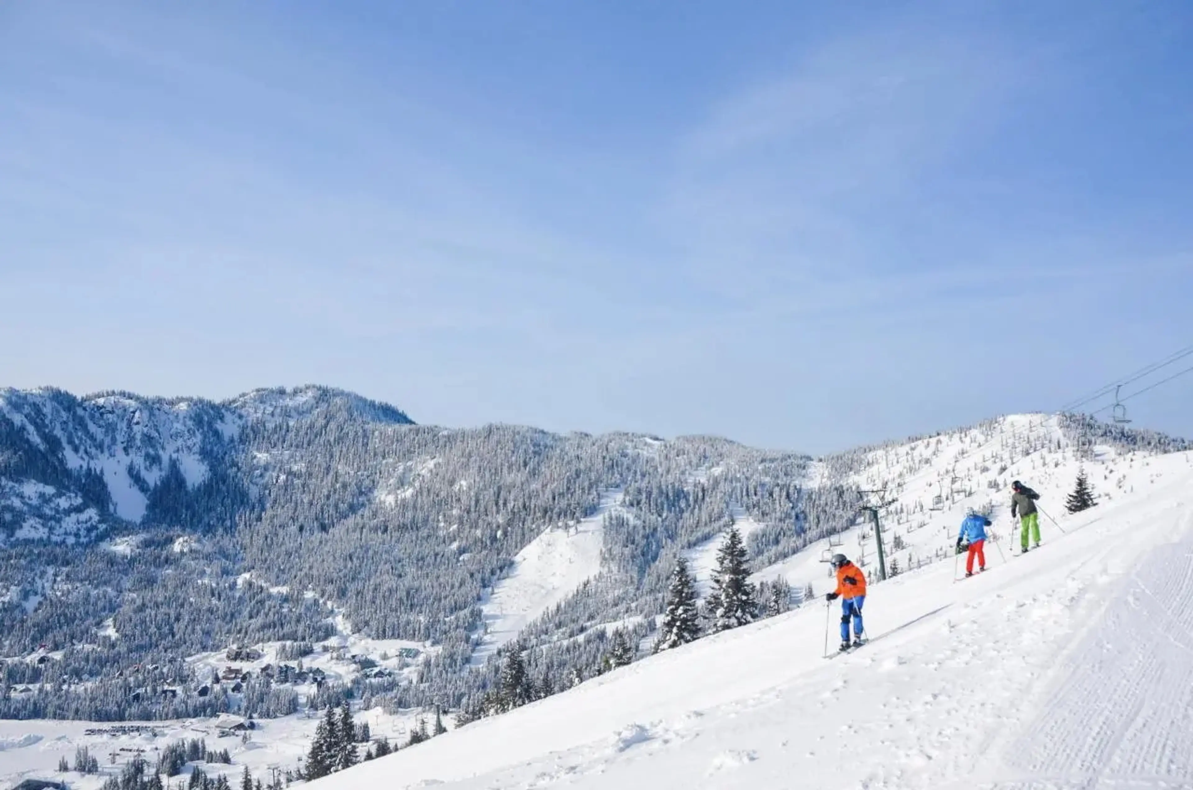 Skiers on a slope at Sasquatch Mountain Resort near Vancouver.