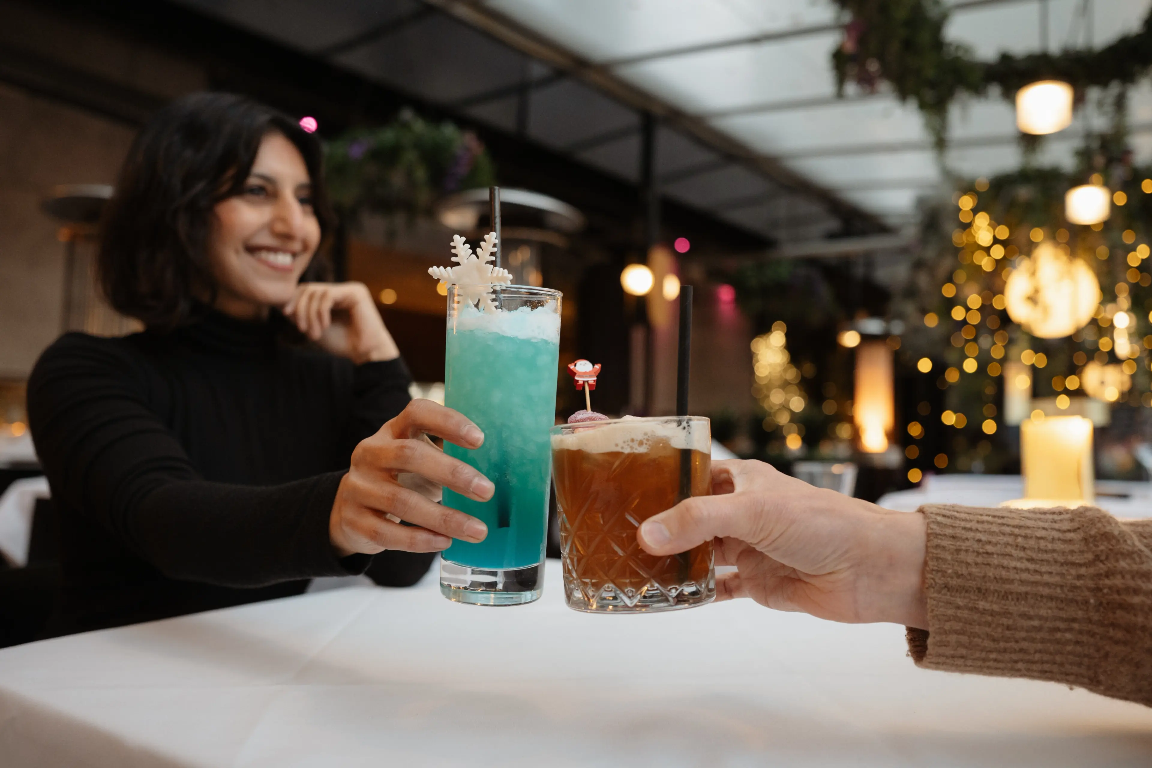 Two holiday-themed cocktails at Glowbal in Vancouver.