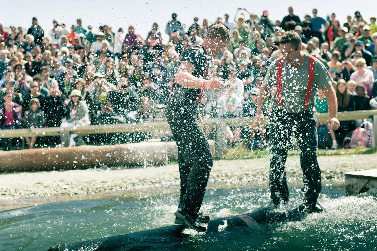Lumberjacks log rolling at Grouse Mountain