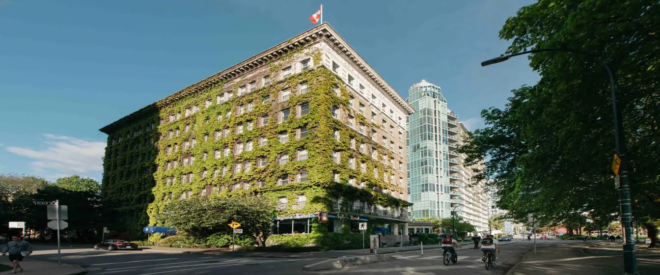 Hotel covered with plants in Vancouver
