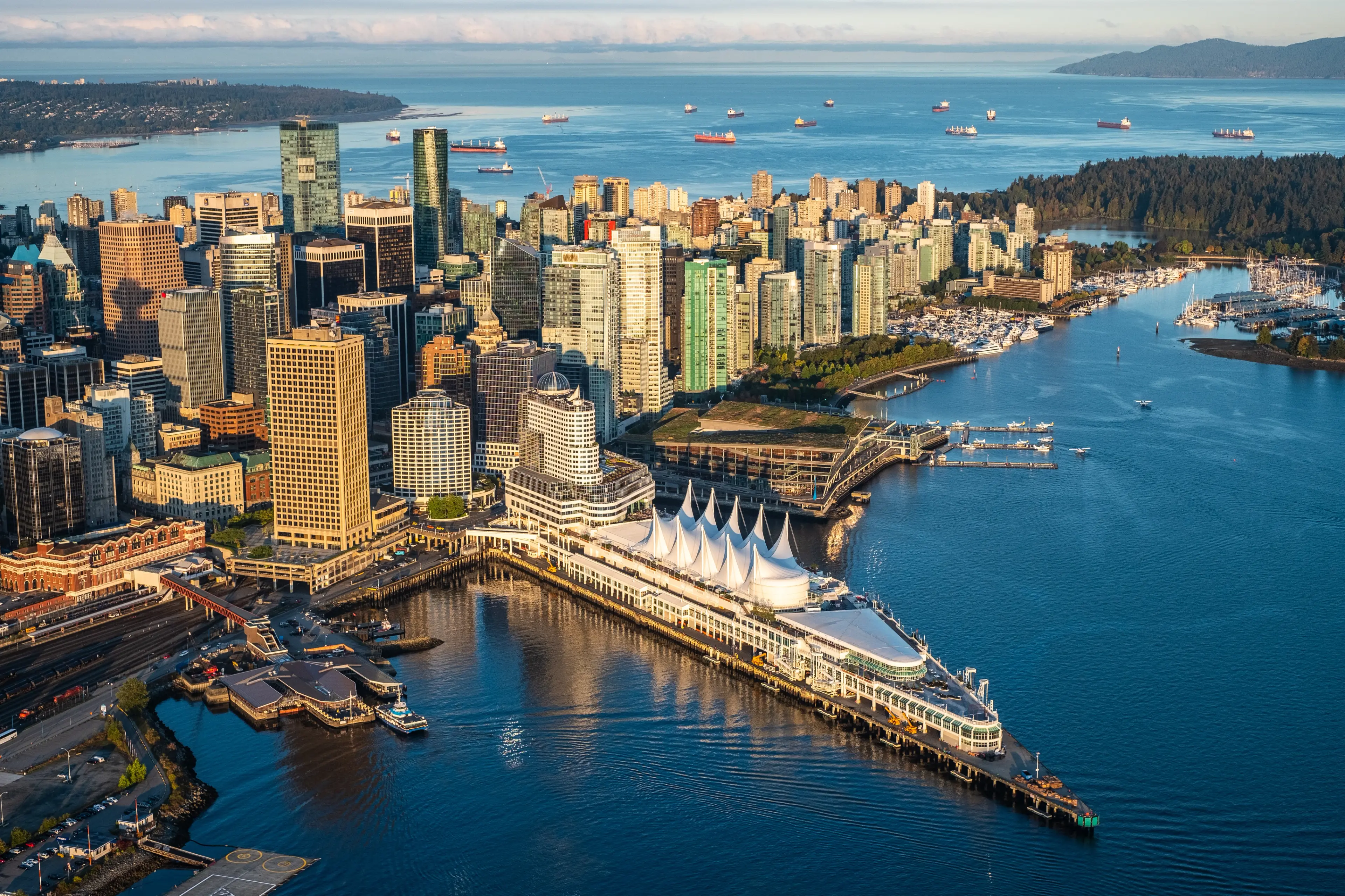 Downtown Vancouver from above with Canada Place in the foreground
