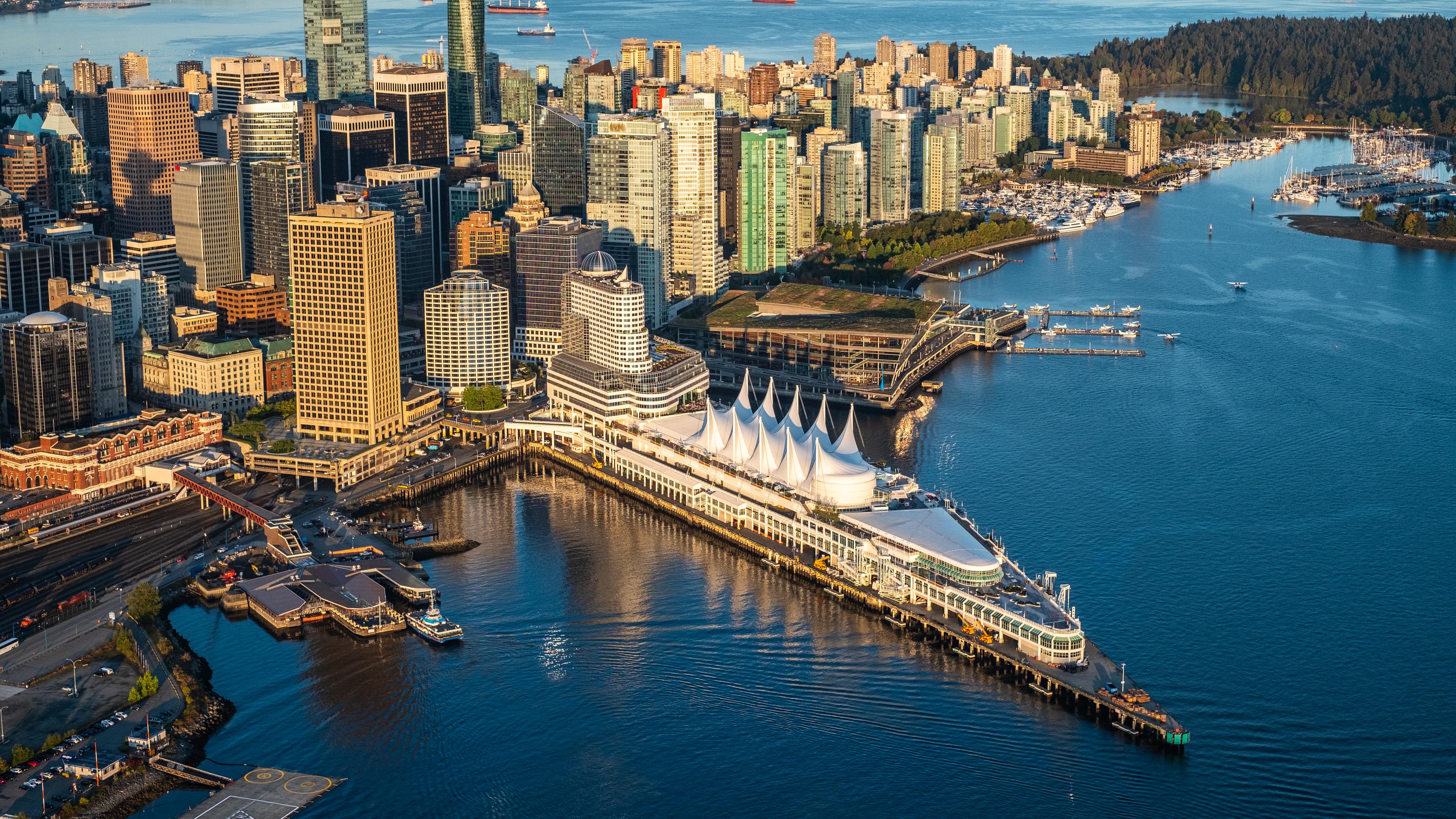 Downtown Vancouver from above with Canada Place in the foreground