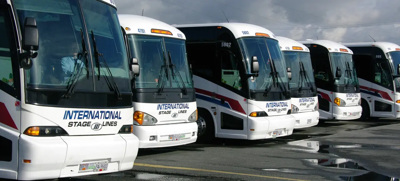 International Stage Lines Fleet at bus yard in Richmond