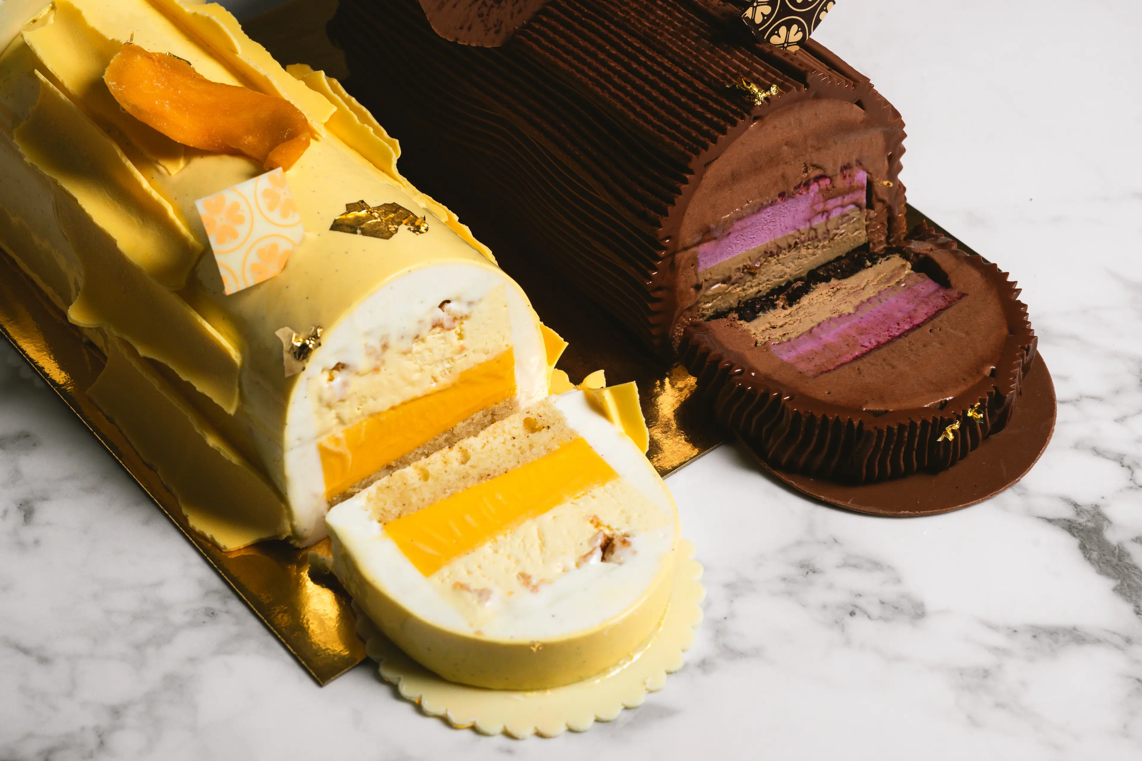 Two Bûches de Noël at Beaucoup Bakery