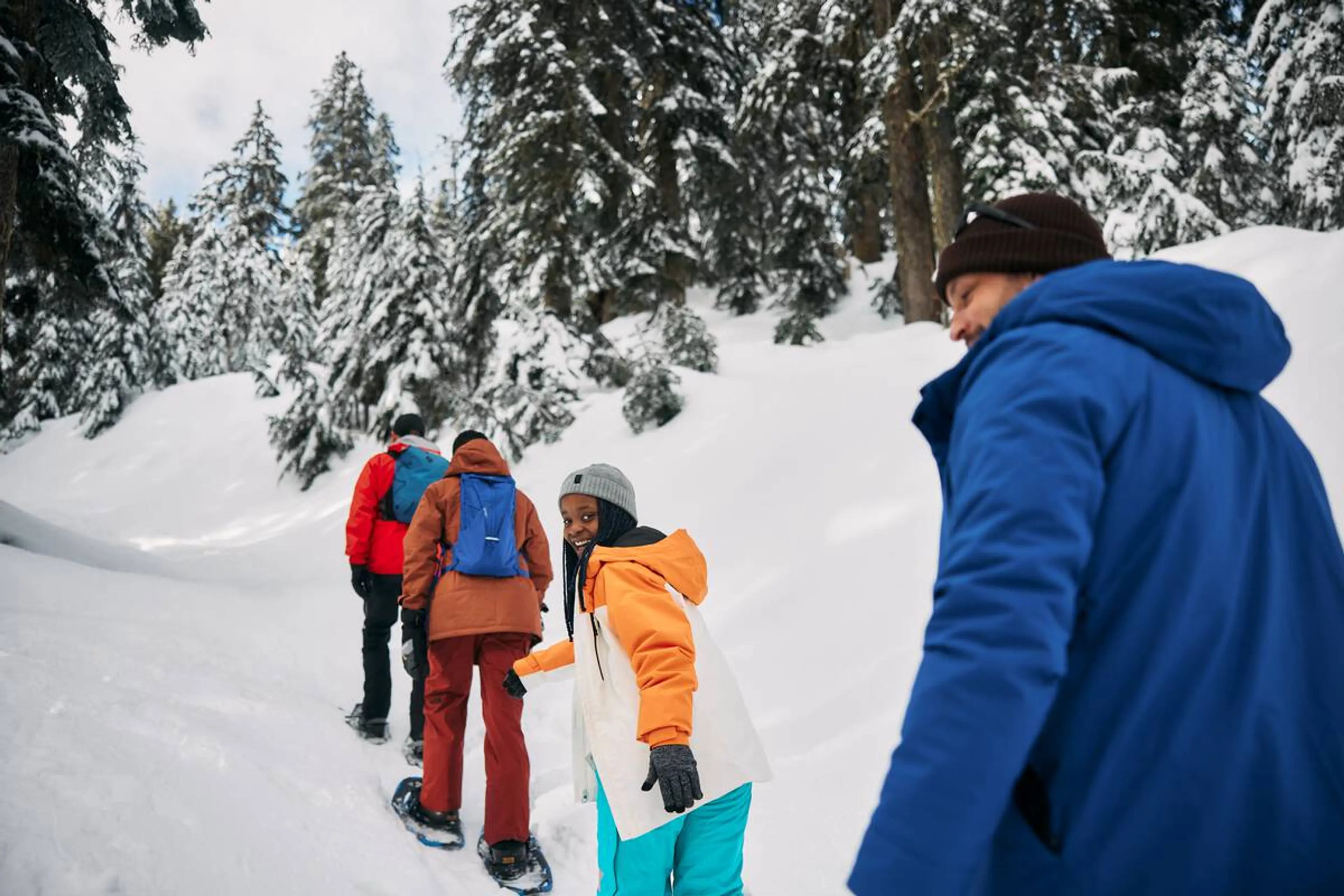 A family snowshoeing at Grouse Mountain