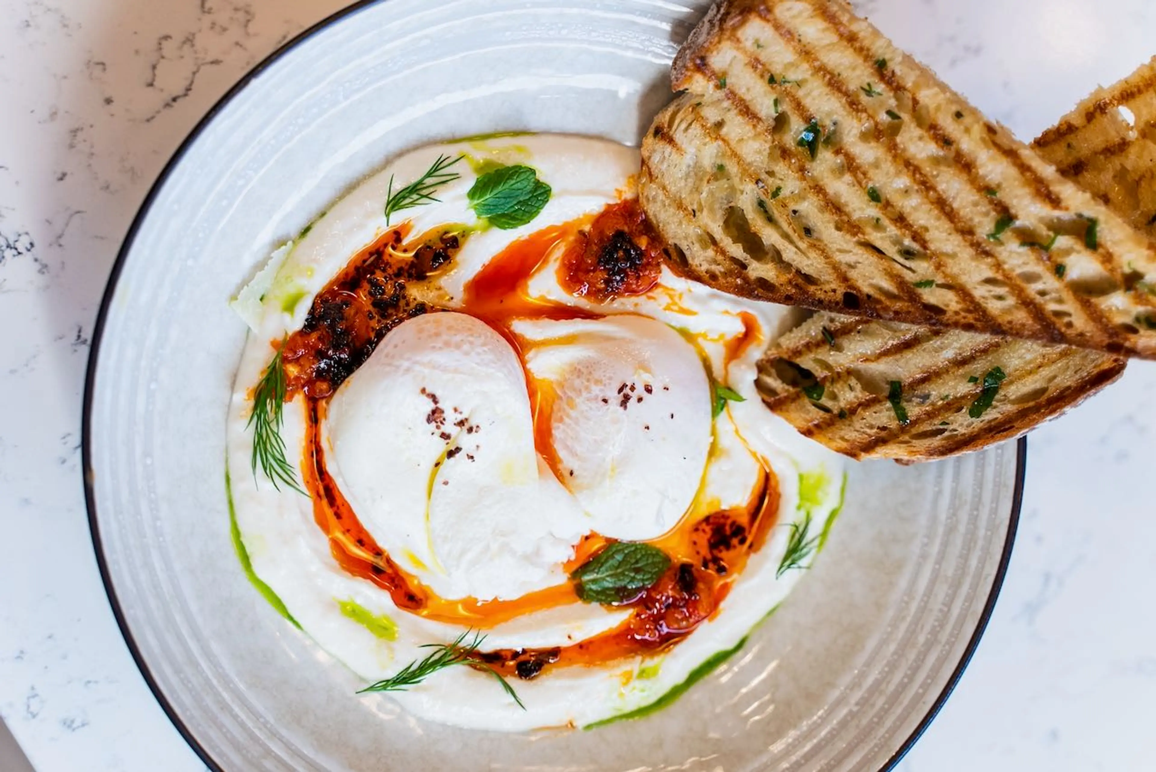 Overhead shot of a brunch dish at Loam