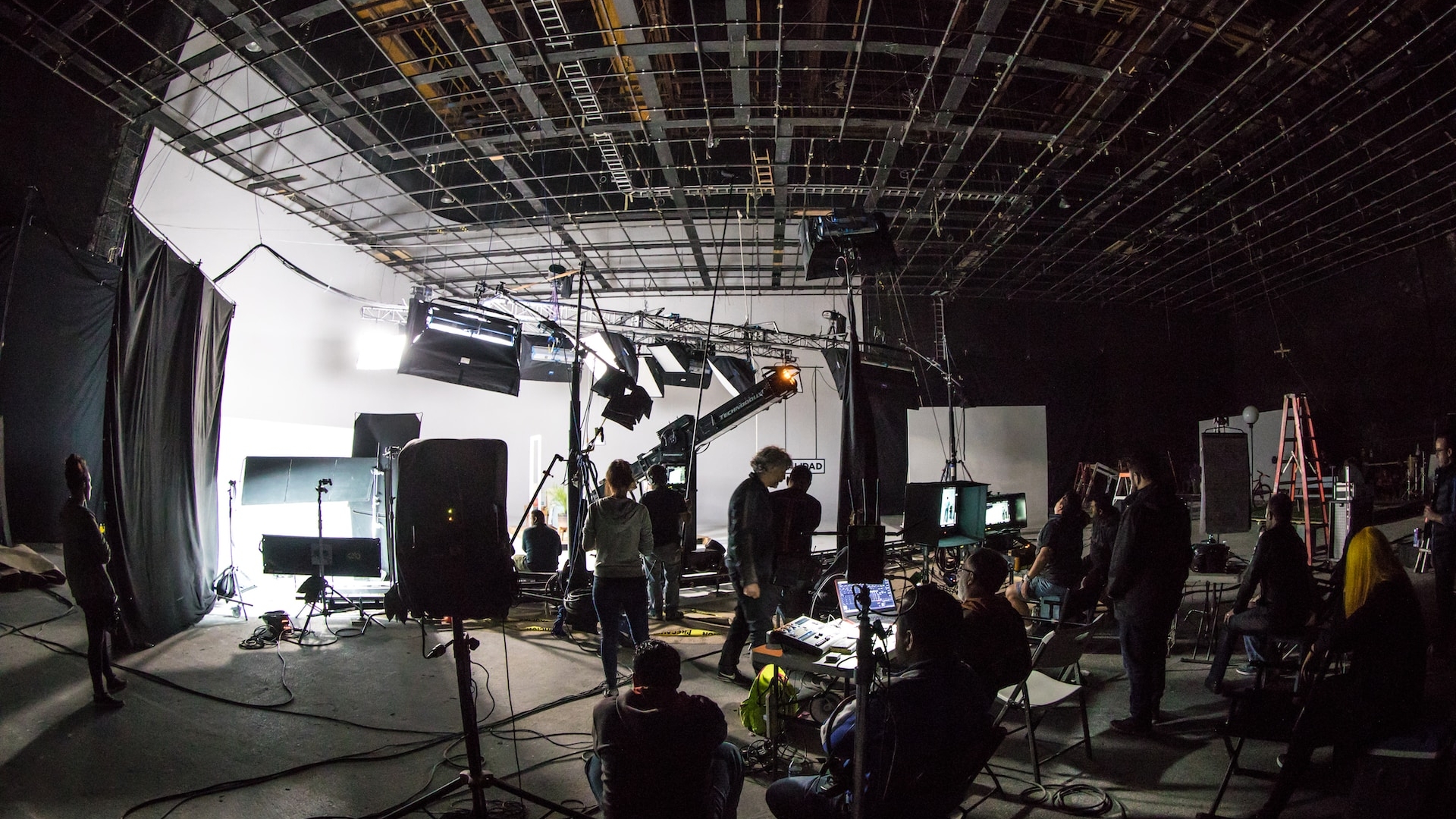 Behind the scenes on a film set.