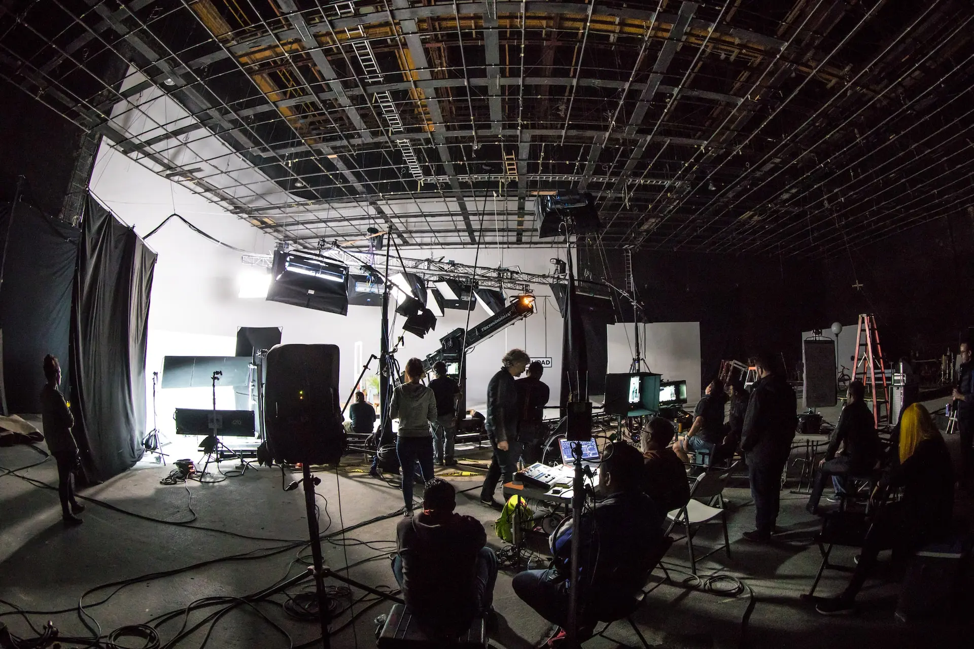 Behind the scenes on a film set.