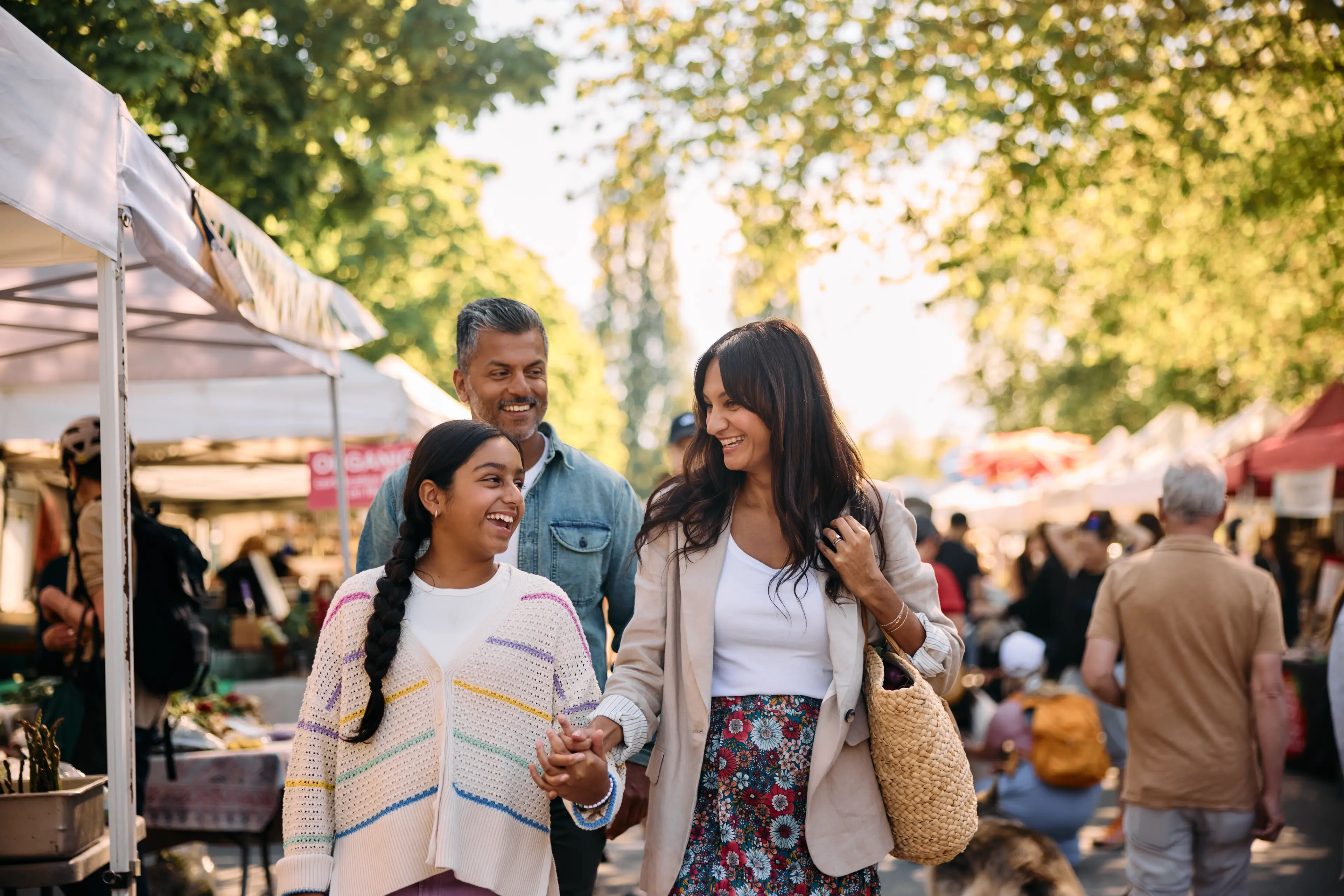 Family shopping at a Vancouver Farmer's Market