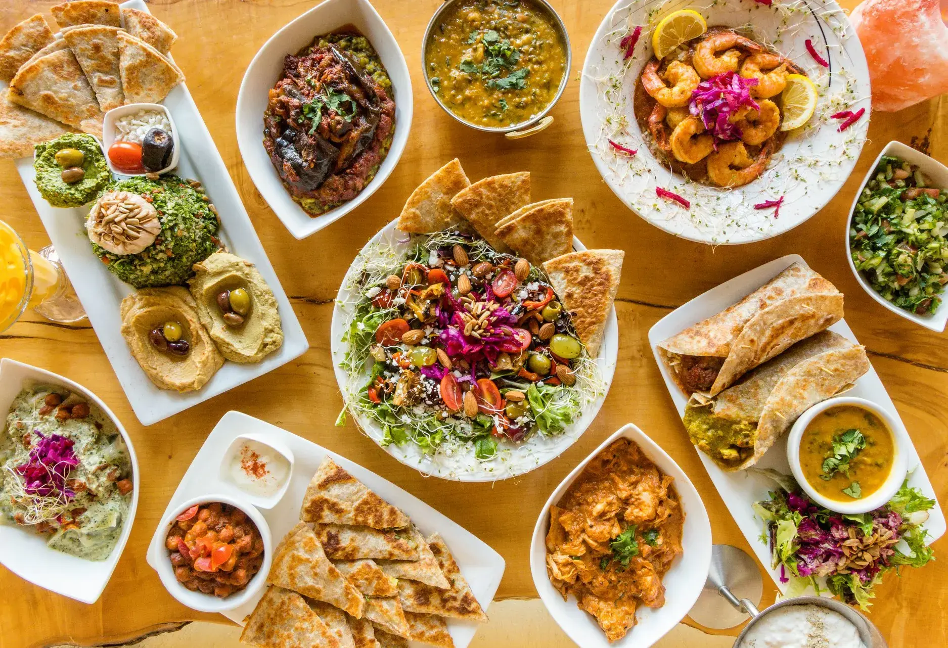 A variety of colourful dishes at the East is East restaurant in Vancouver