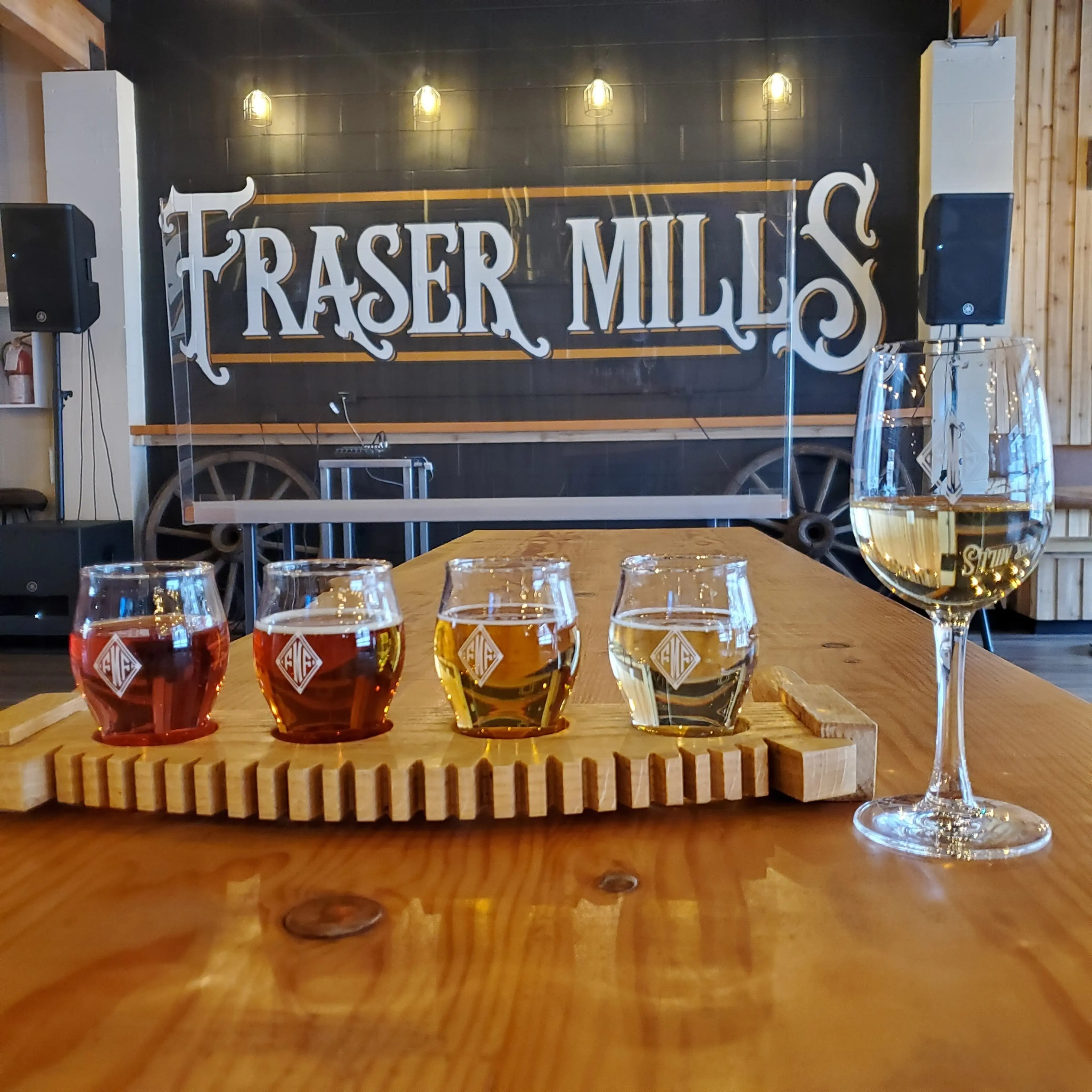 Flight of beer at Fraser Mills Fermentation Company in Port Moody