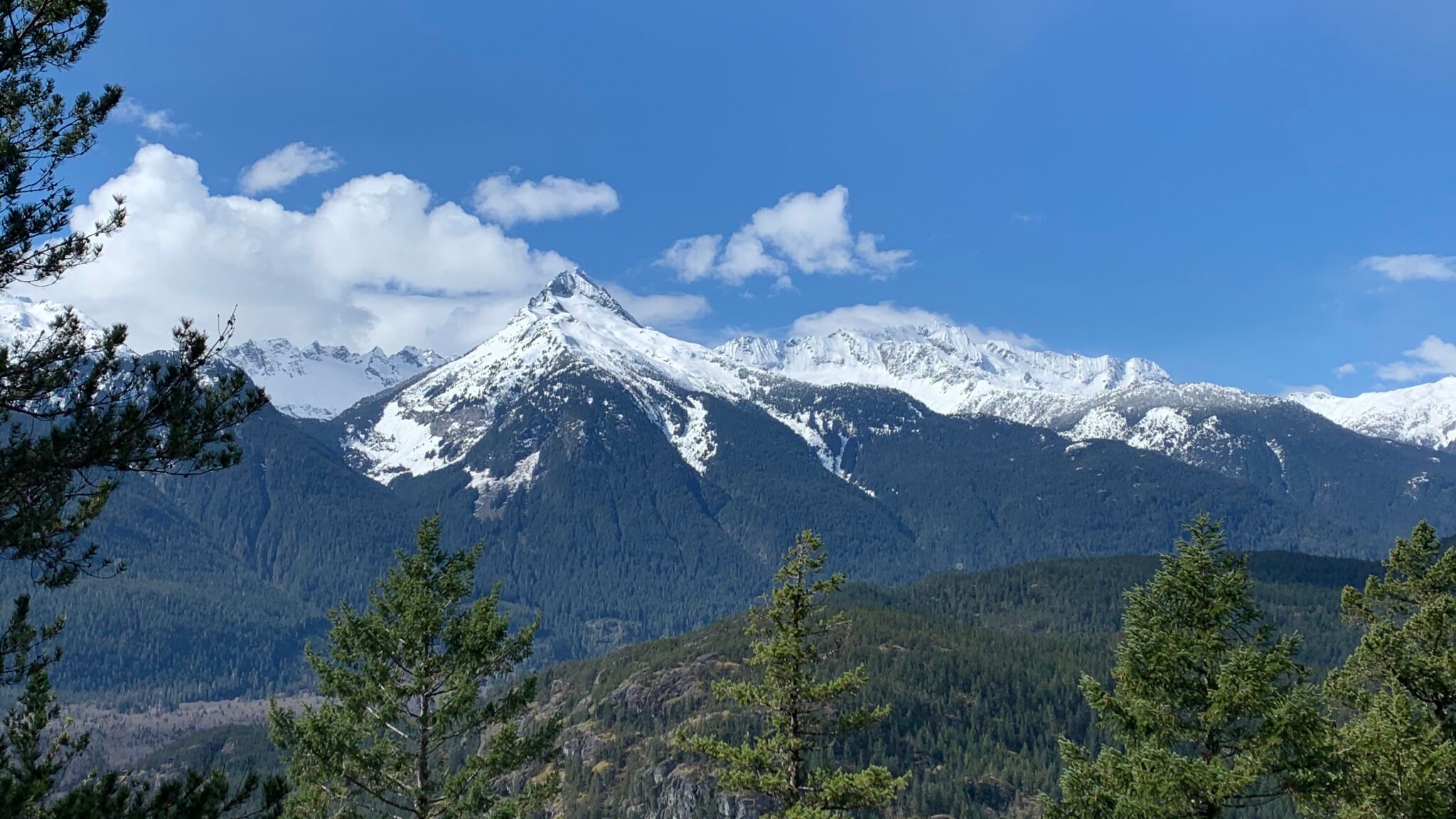 View of the Tantalus Mountains from Brohm Lake
