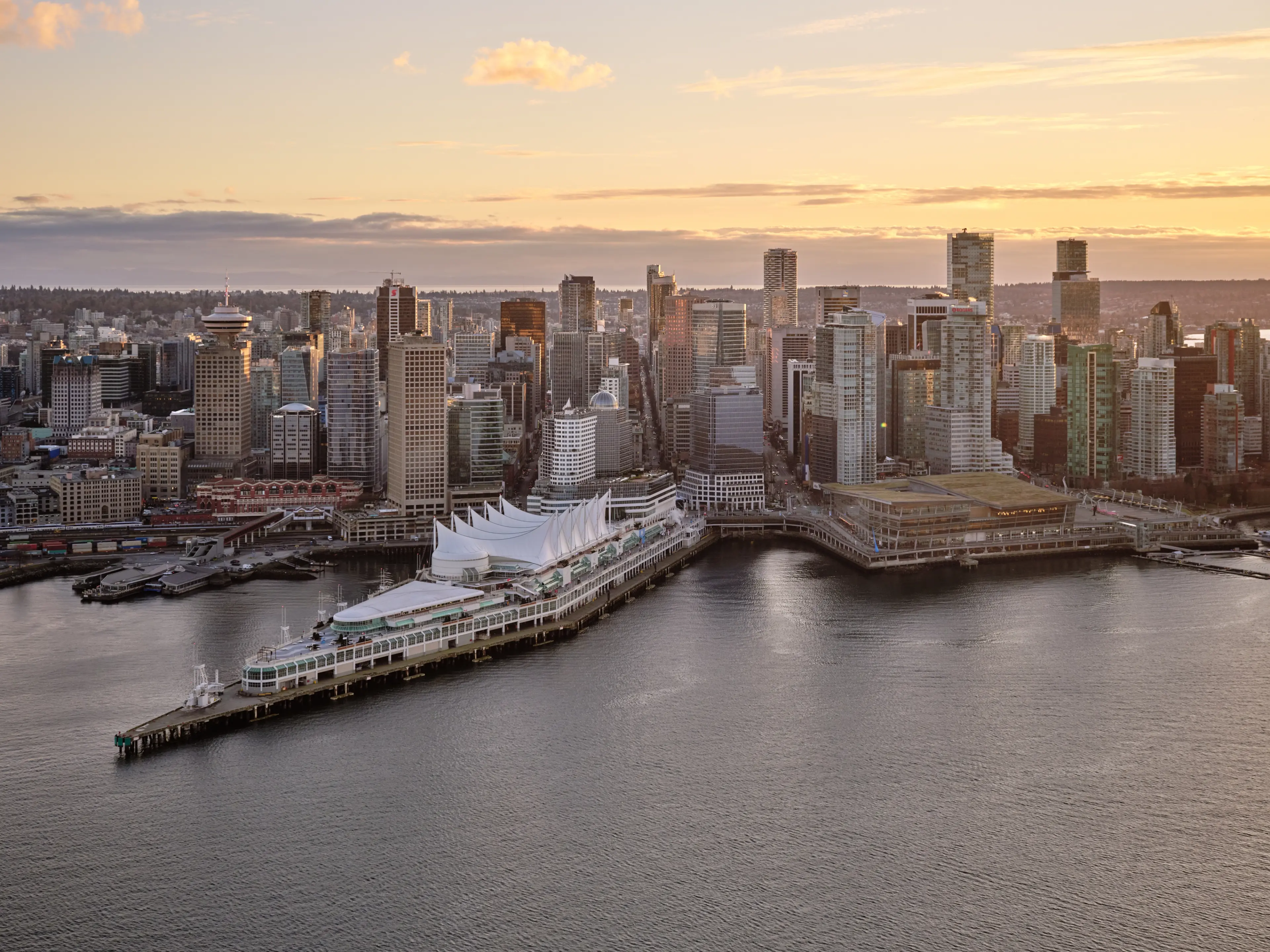 View of the Vancouver Convention Centre buildings and downtown