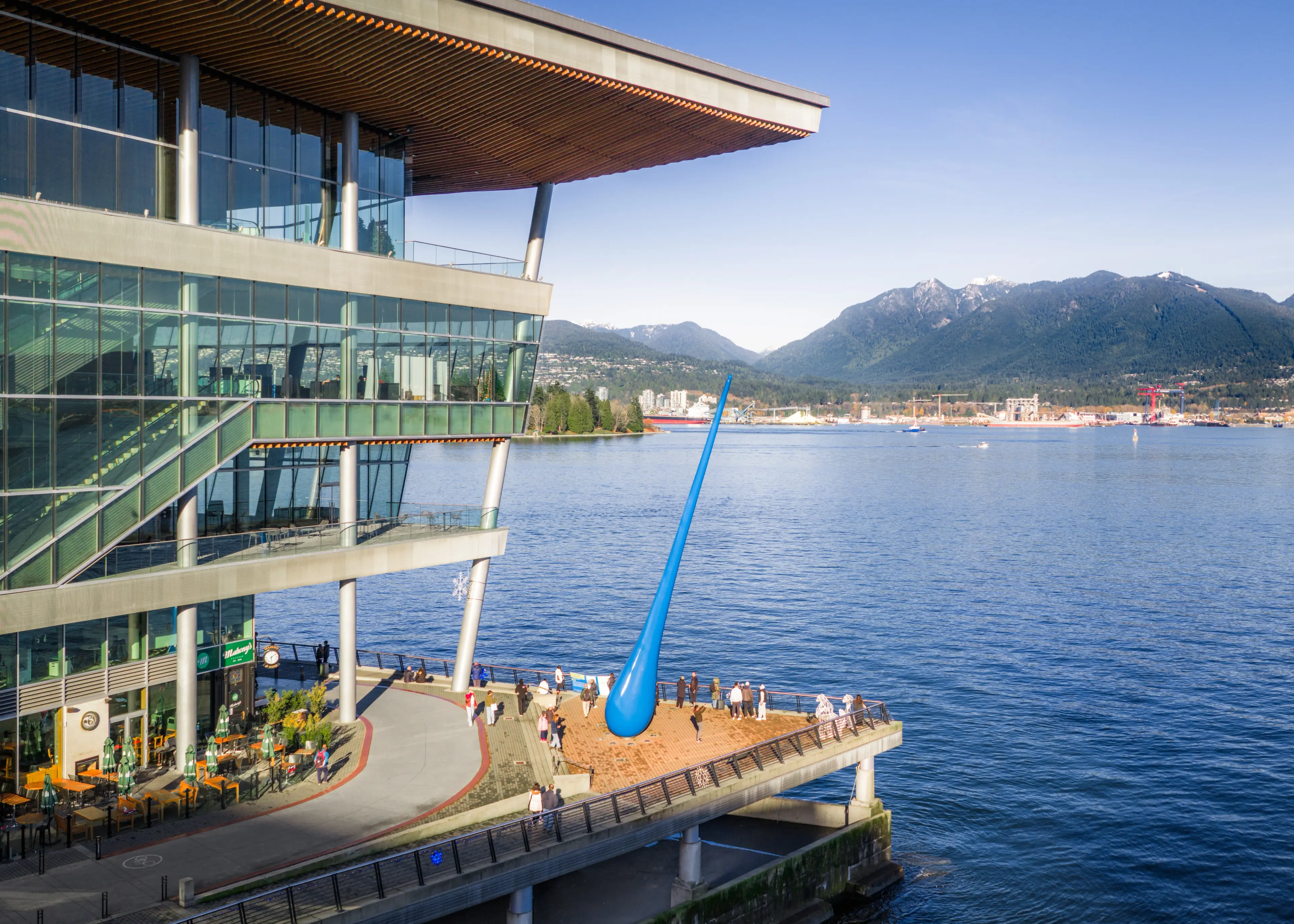 Exterior photo of Mahony's Tavern Convention Centre with ocean and mountain views.