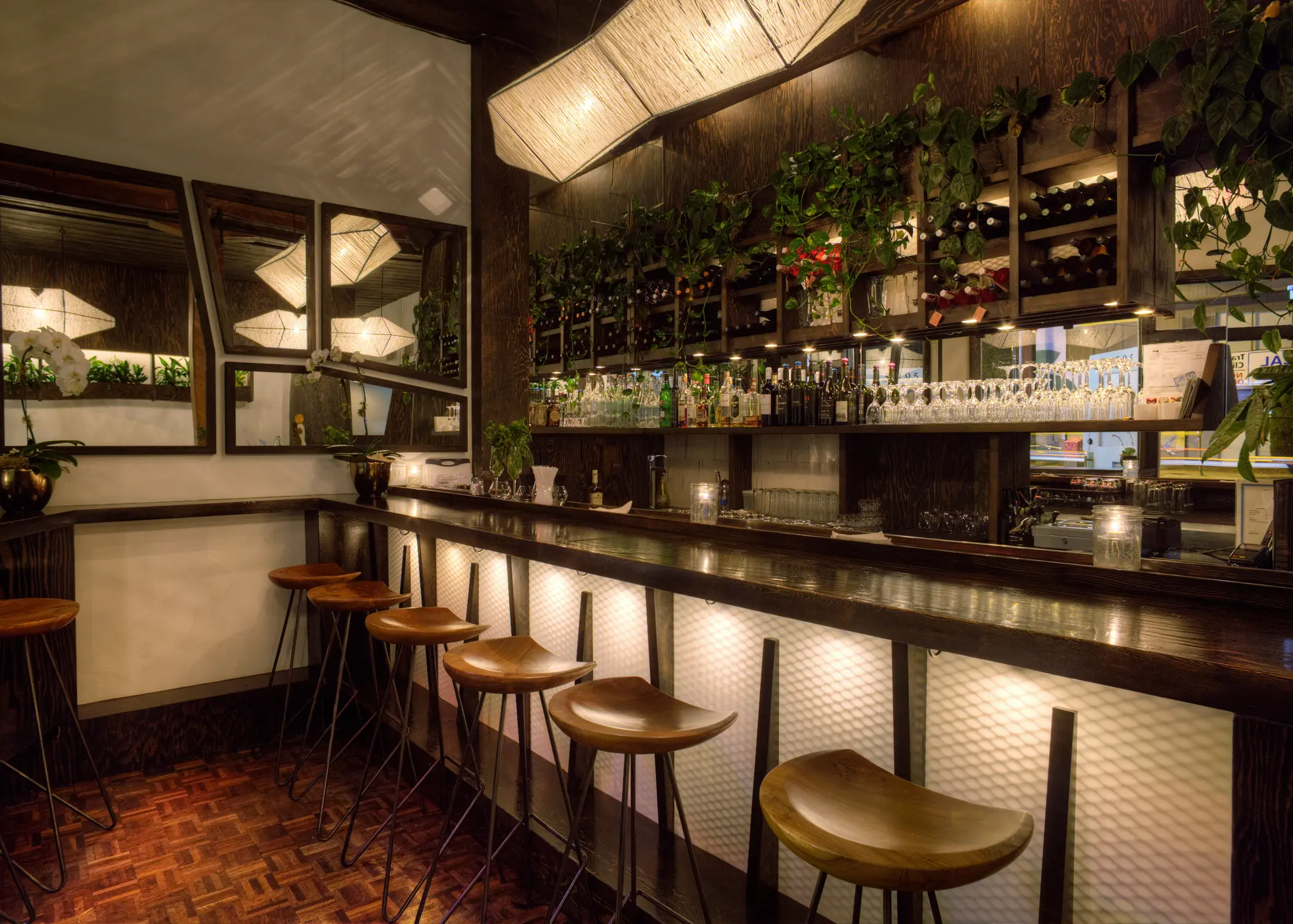 Interior shot of the bar at The Acorn restaurant in Vancouver.